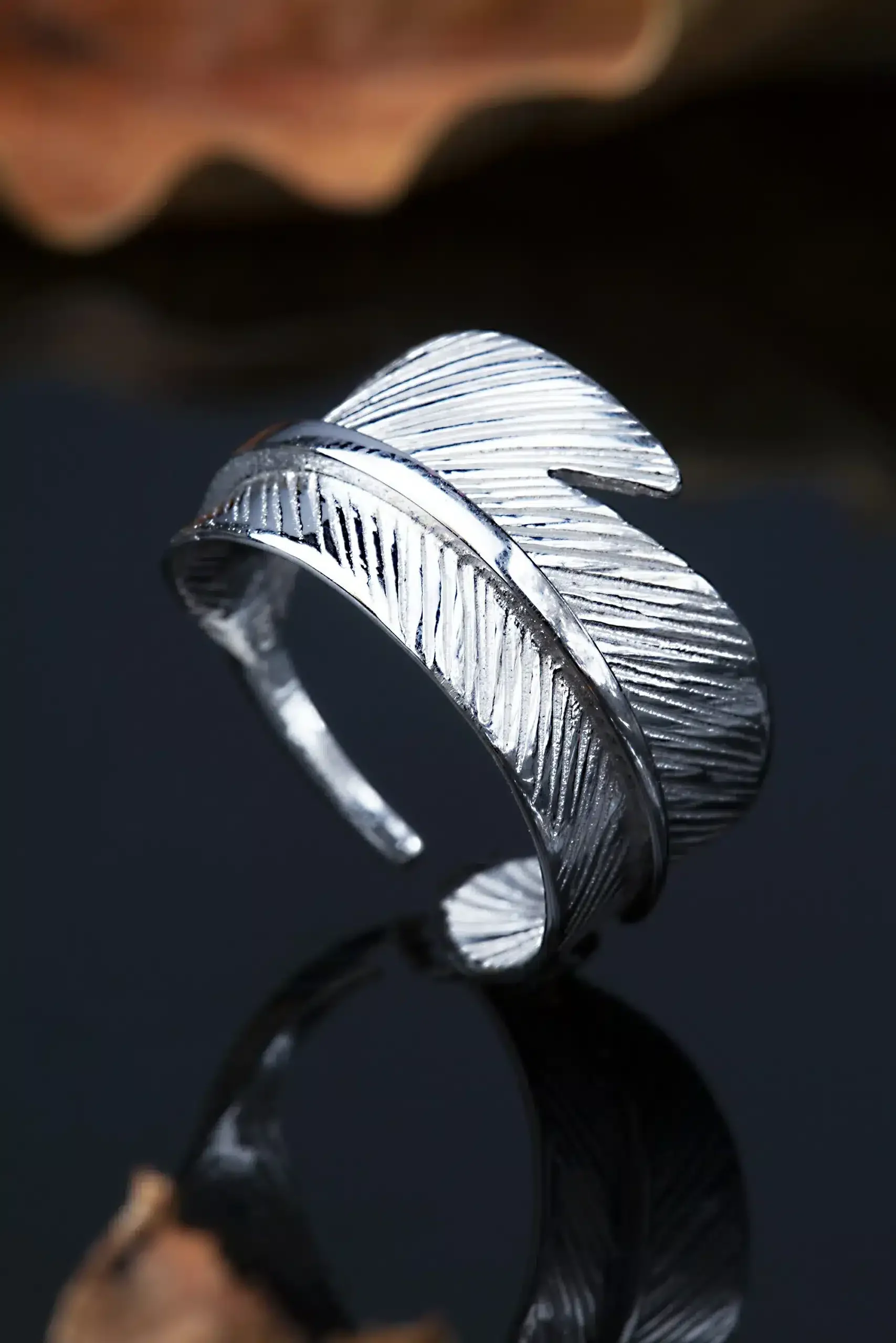 Handmade Jewellery | Feather adjustable silver ring gallery 1