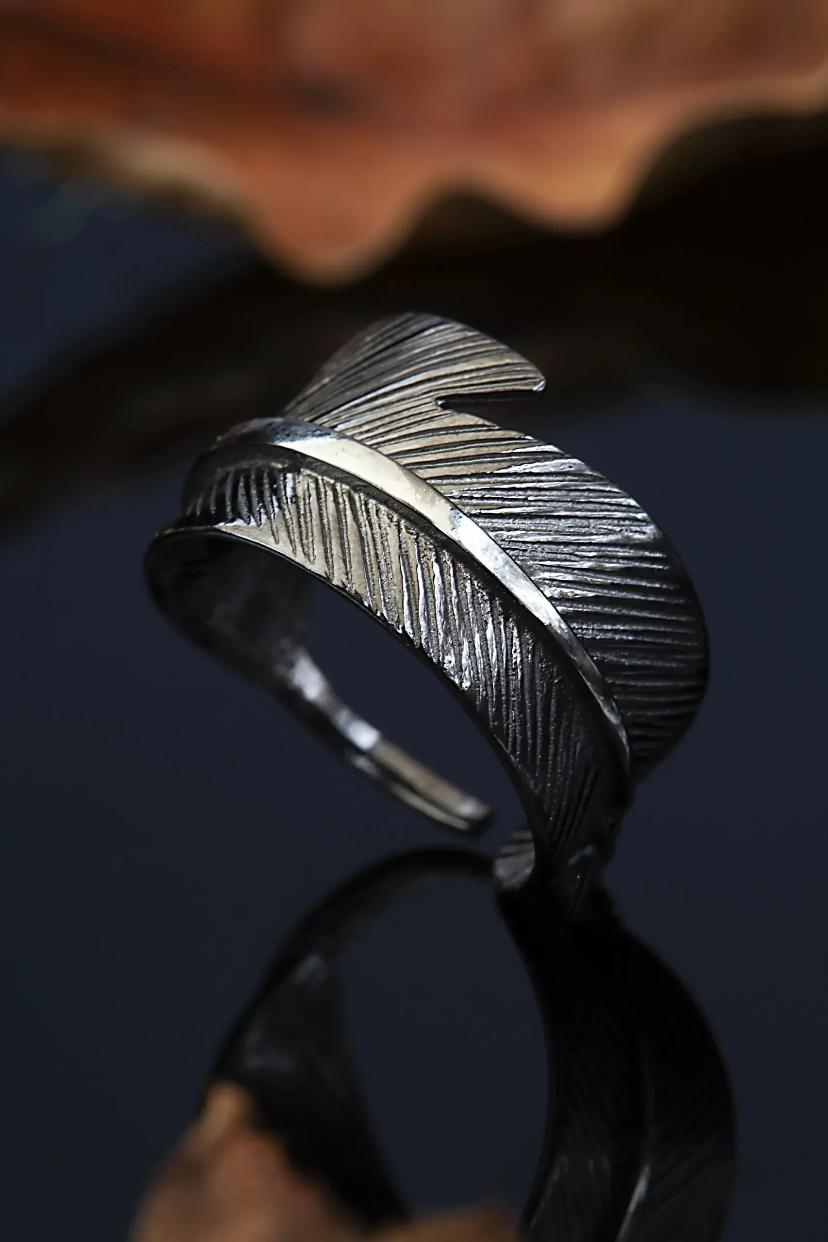 Handmade Jewellery | Feather black plated silver ring gallery 1