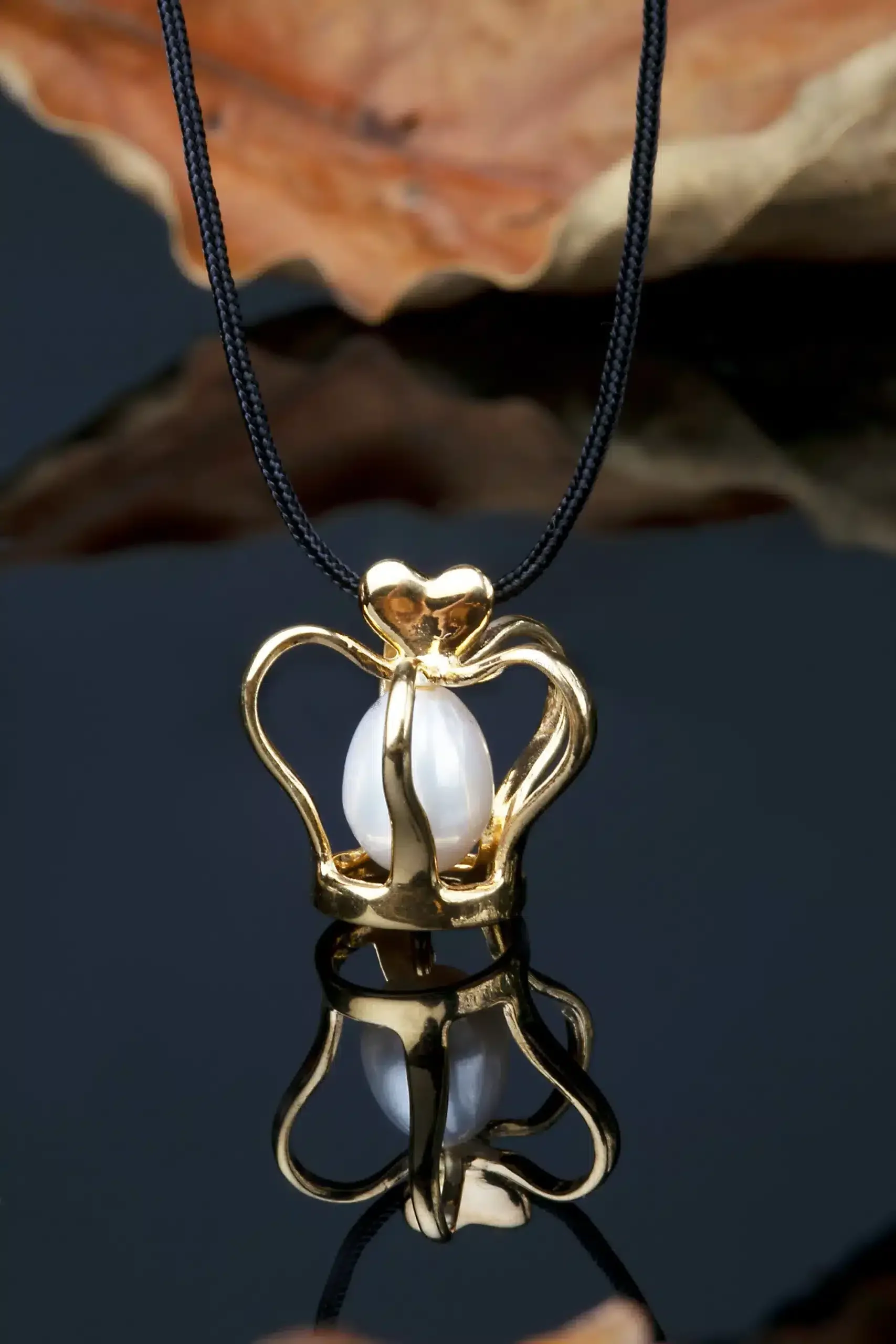 Handmade Jewellery | Crown gold plated silver necklace with pearl gallery 1