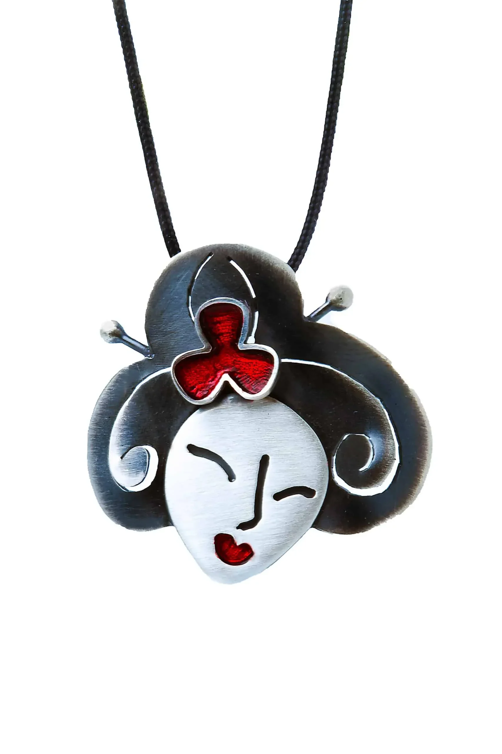 Handmade Jewellery | Geisha silver necklace with red enamel main