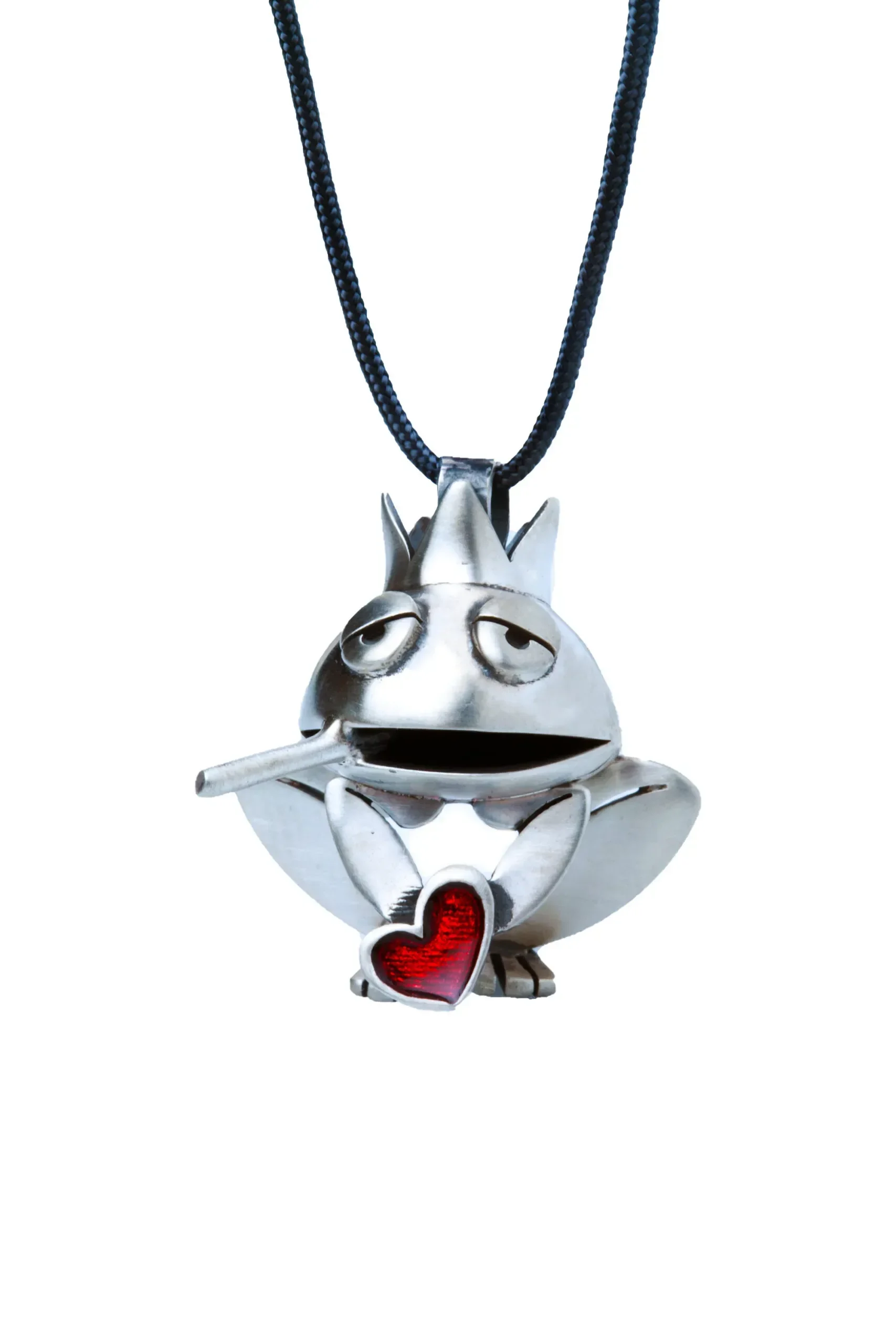 Handmade Jewellery | Frog long silver necklace with enamel main