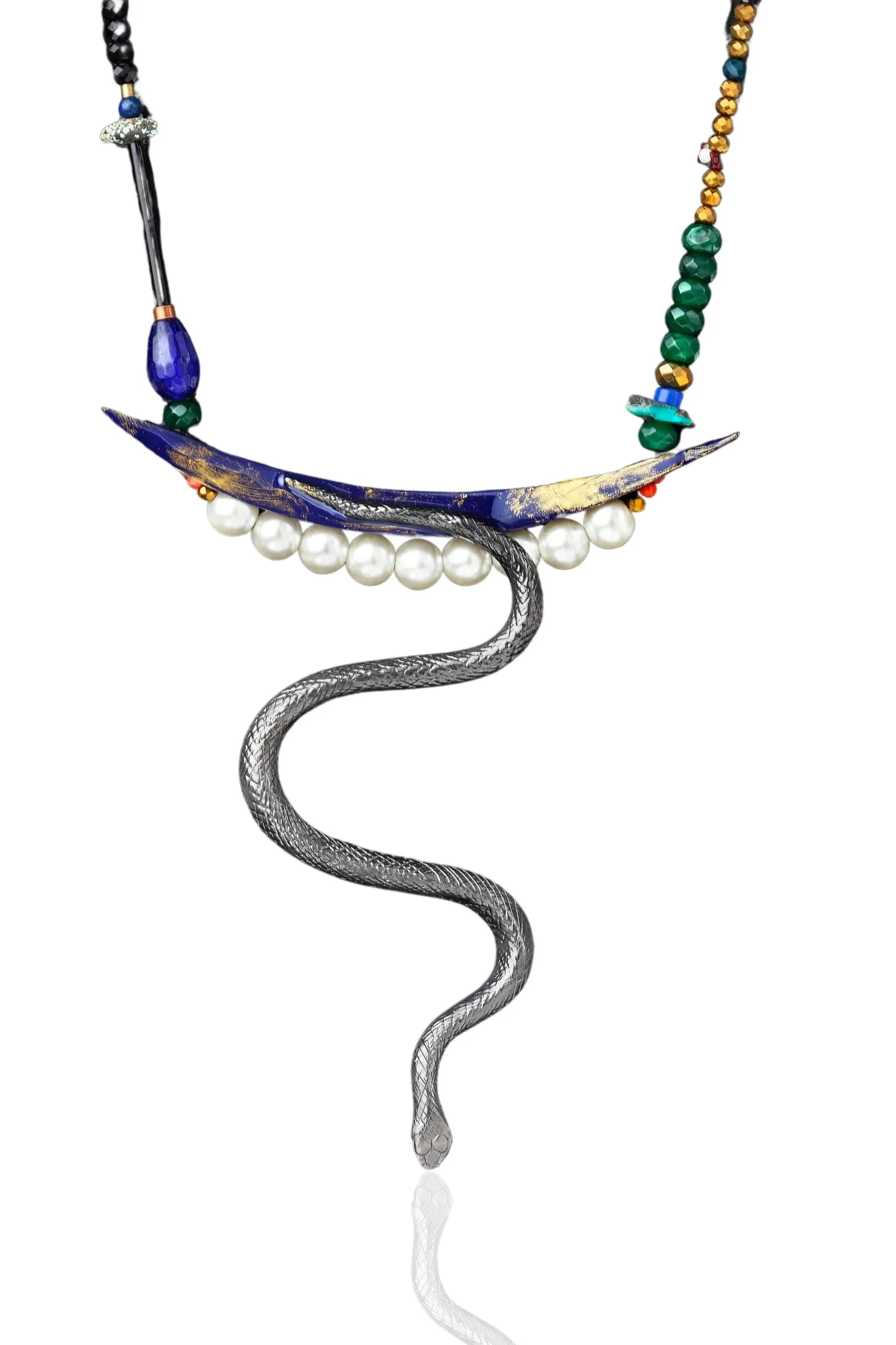 Snake black bronze necklace with enamel details