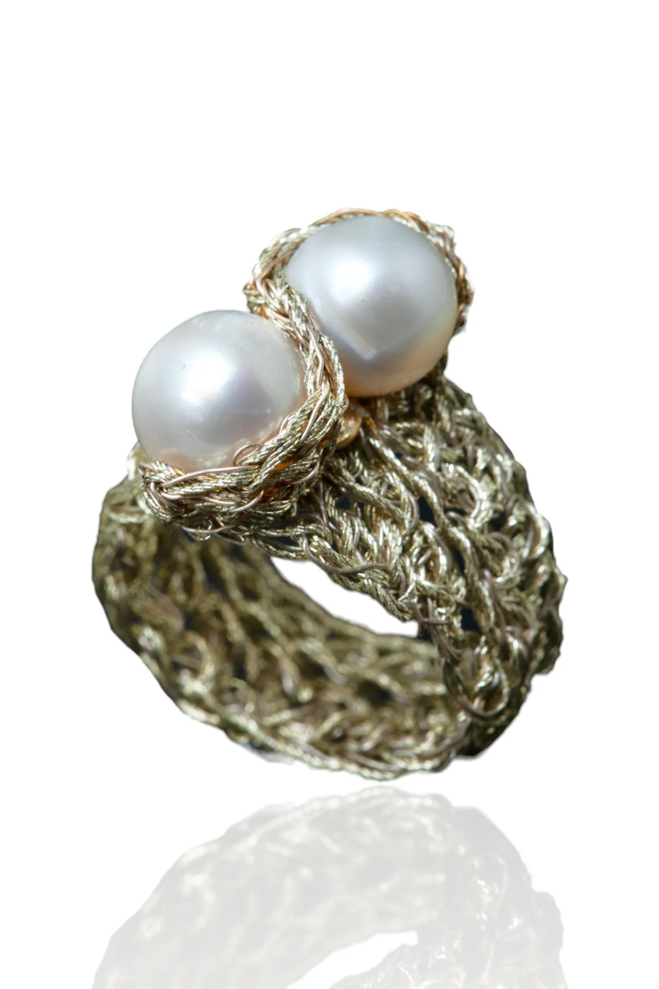 Handmade Jewellery | Crochet knit silver ring with pearls main