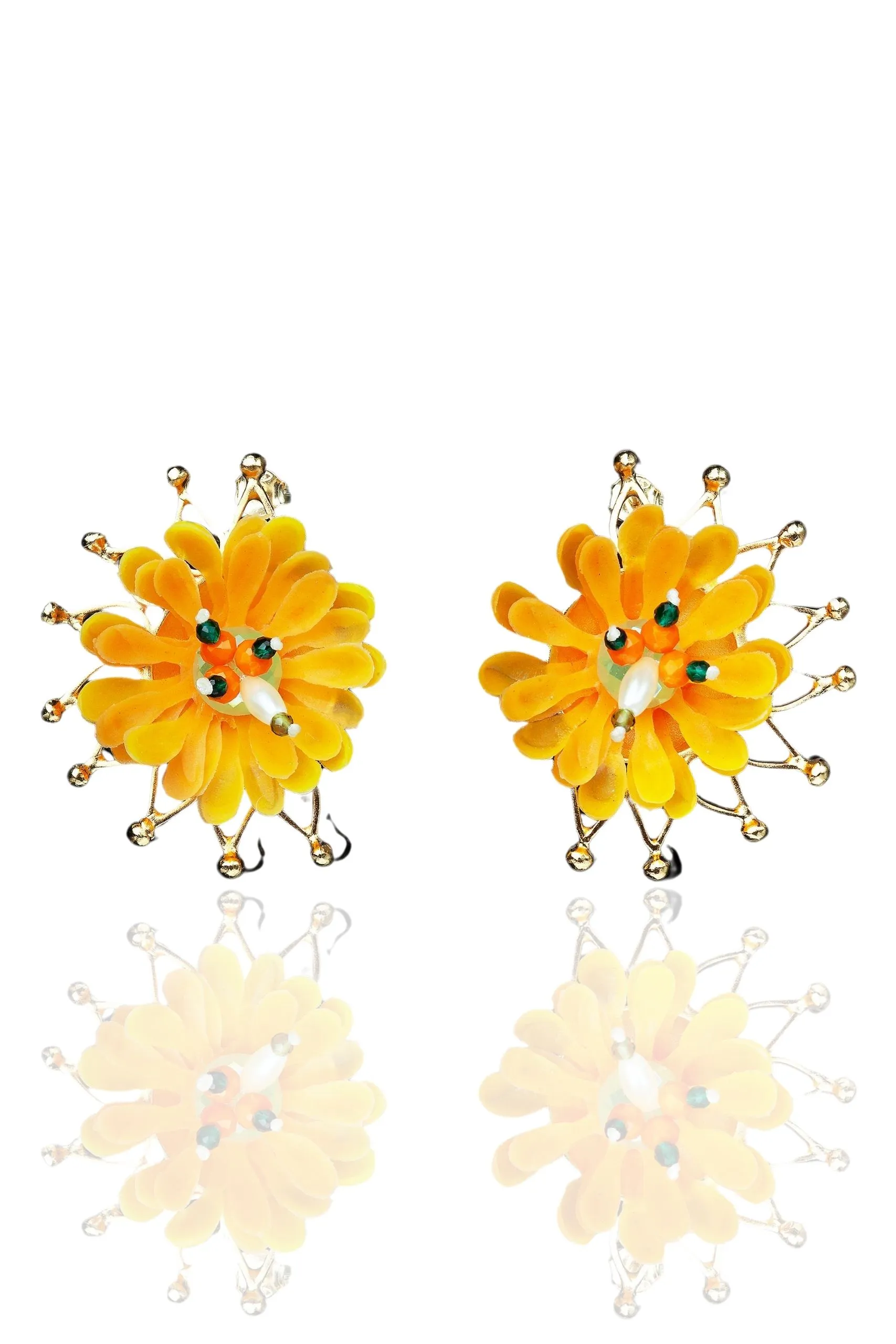 Handmade flowers gold plated earrings