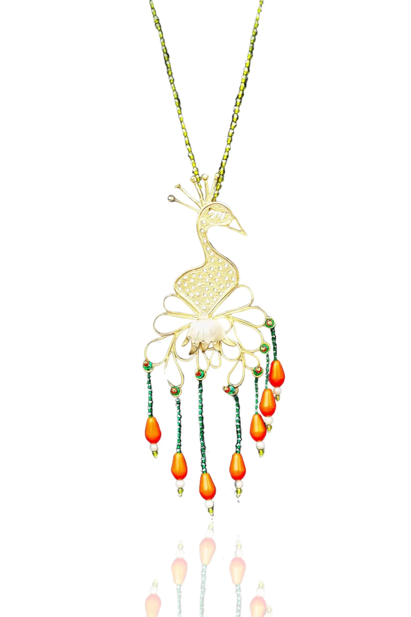 Handmade Jewellery | Handmade peacock gold plated bronze necklace main