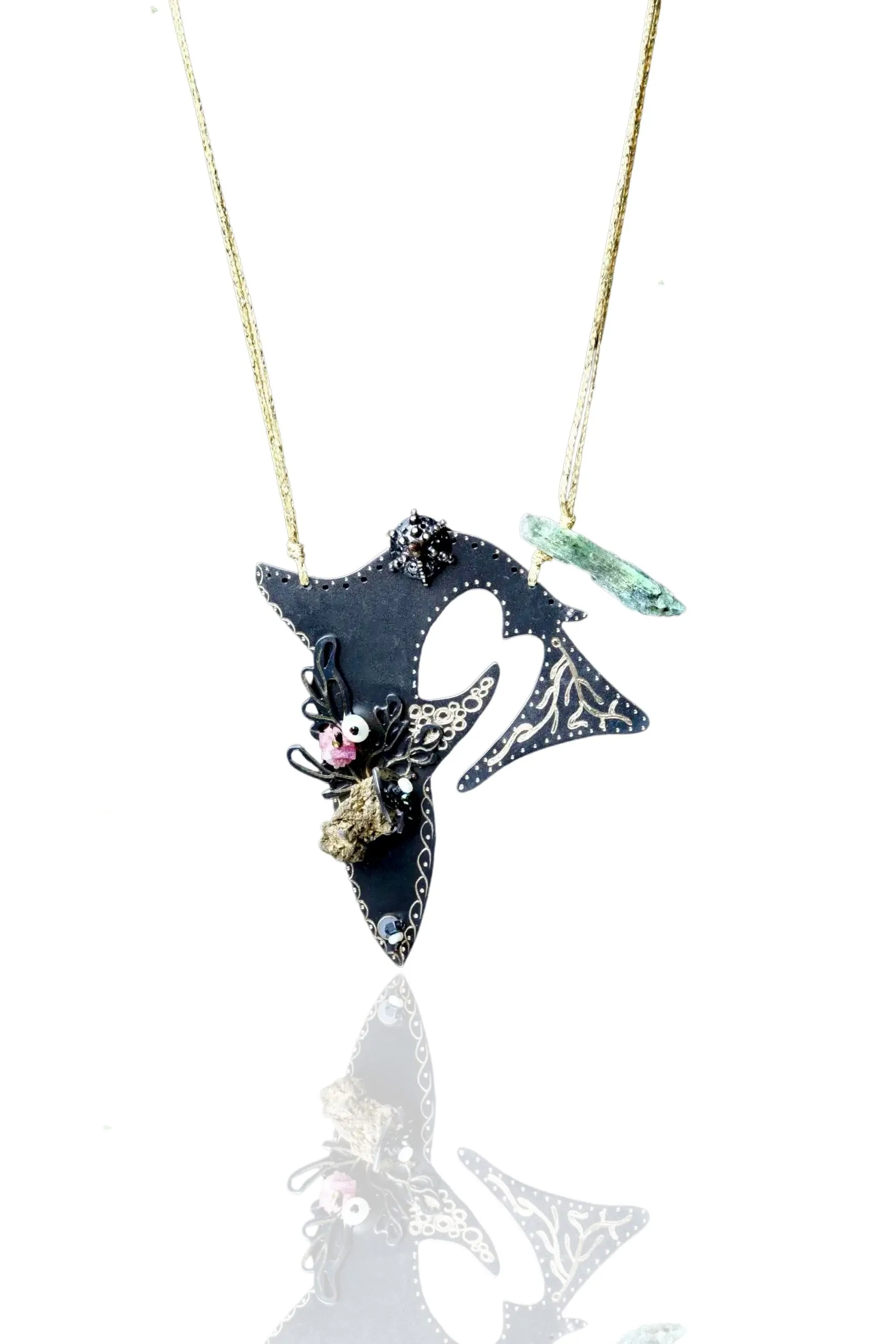 Shark engraved bronze necklace