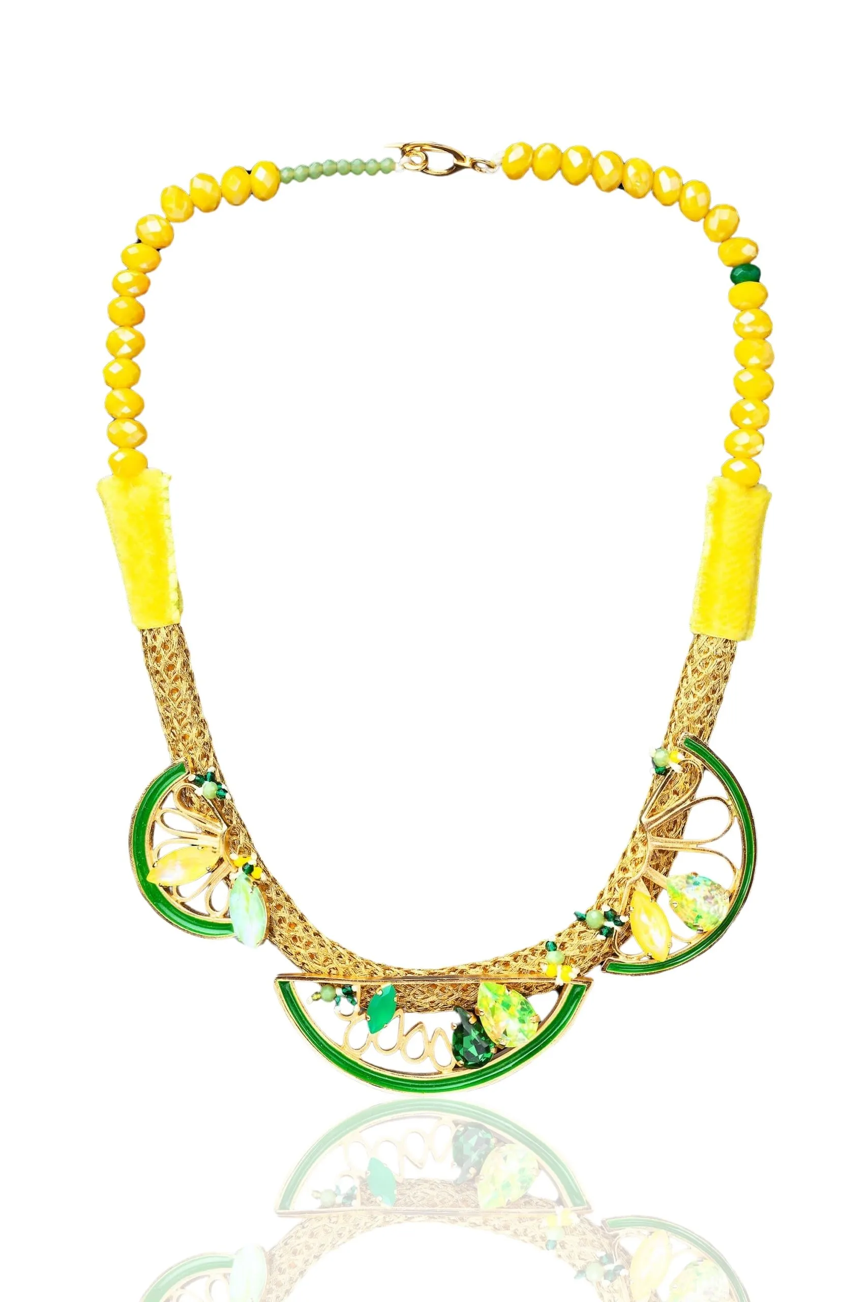 Lemons gold plated bronze necklace with swarovski crystals