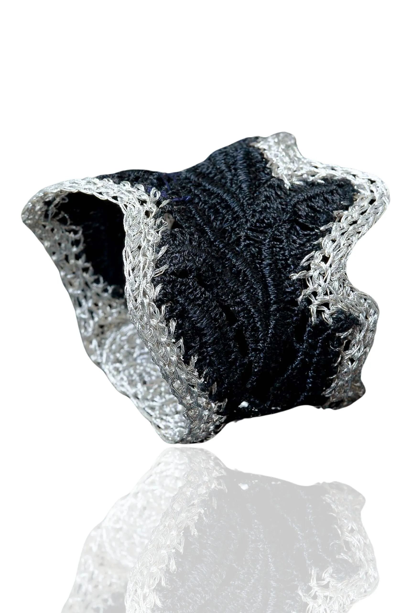 Handmade Jewellery | Crochet knit silver bracelet with lace main