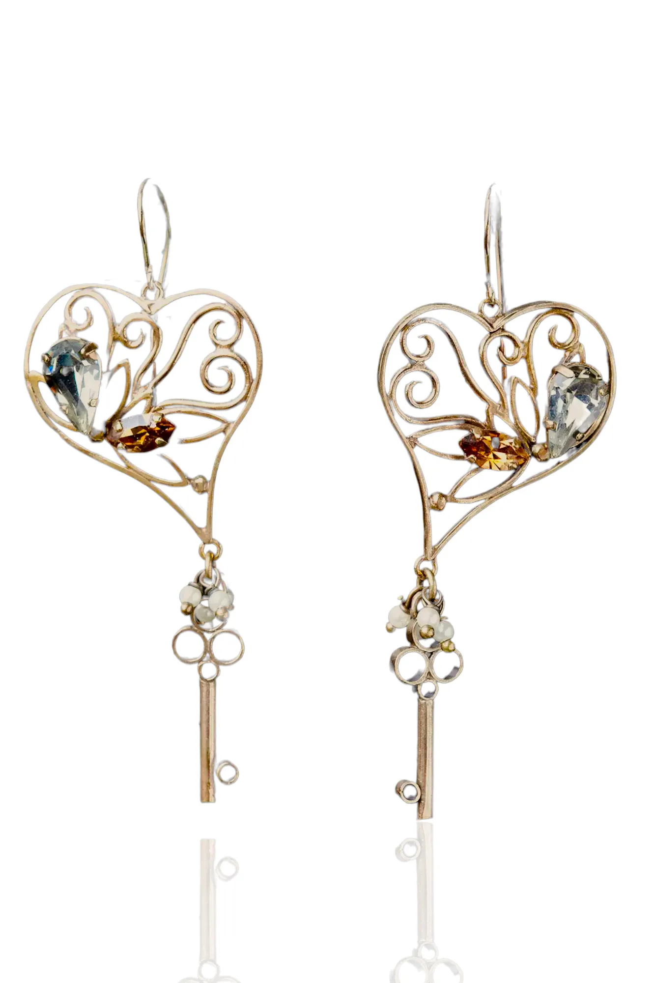 Handmade Jewellery | Heart bronze earrings with Swarovski crystal main