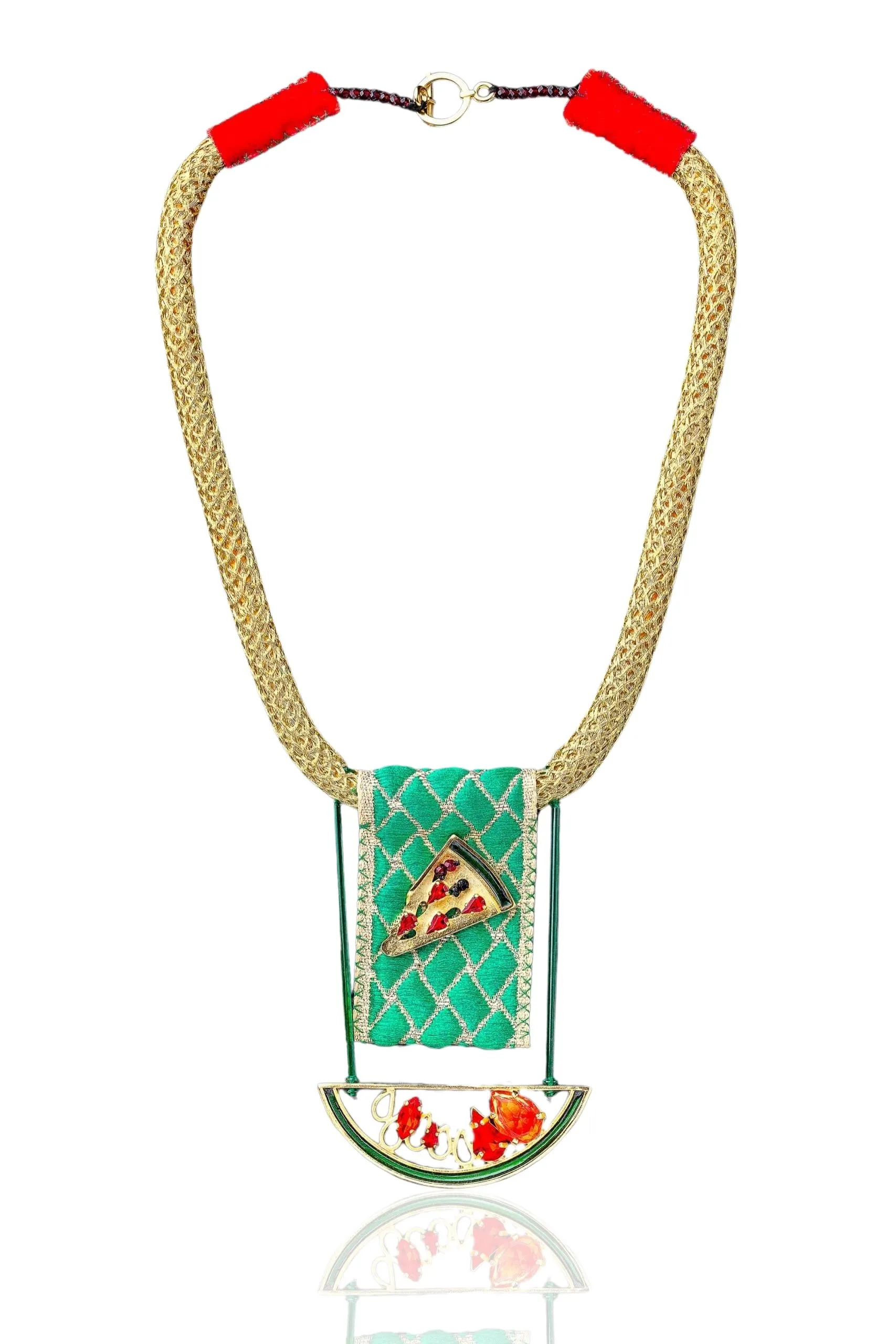 Watermelon gold plated bronze necklace with swarovski crystals