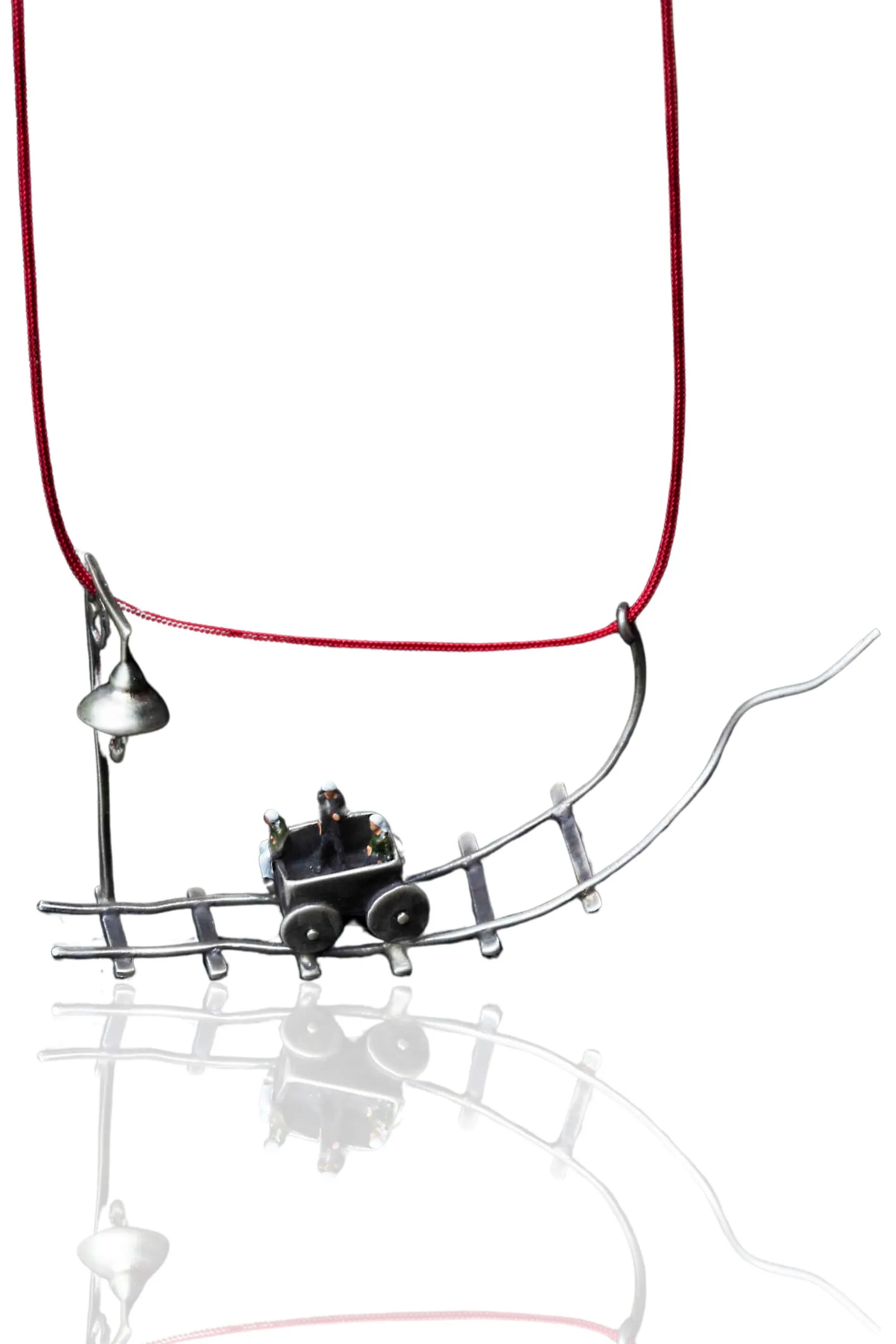 Handmade Jewellery | Train silver long necklace with mini figures main