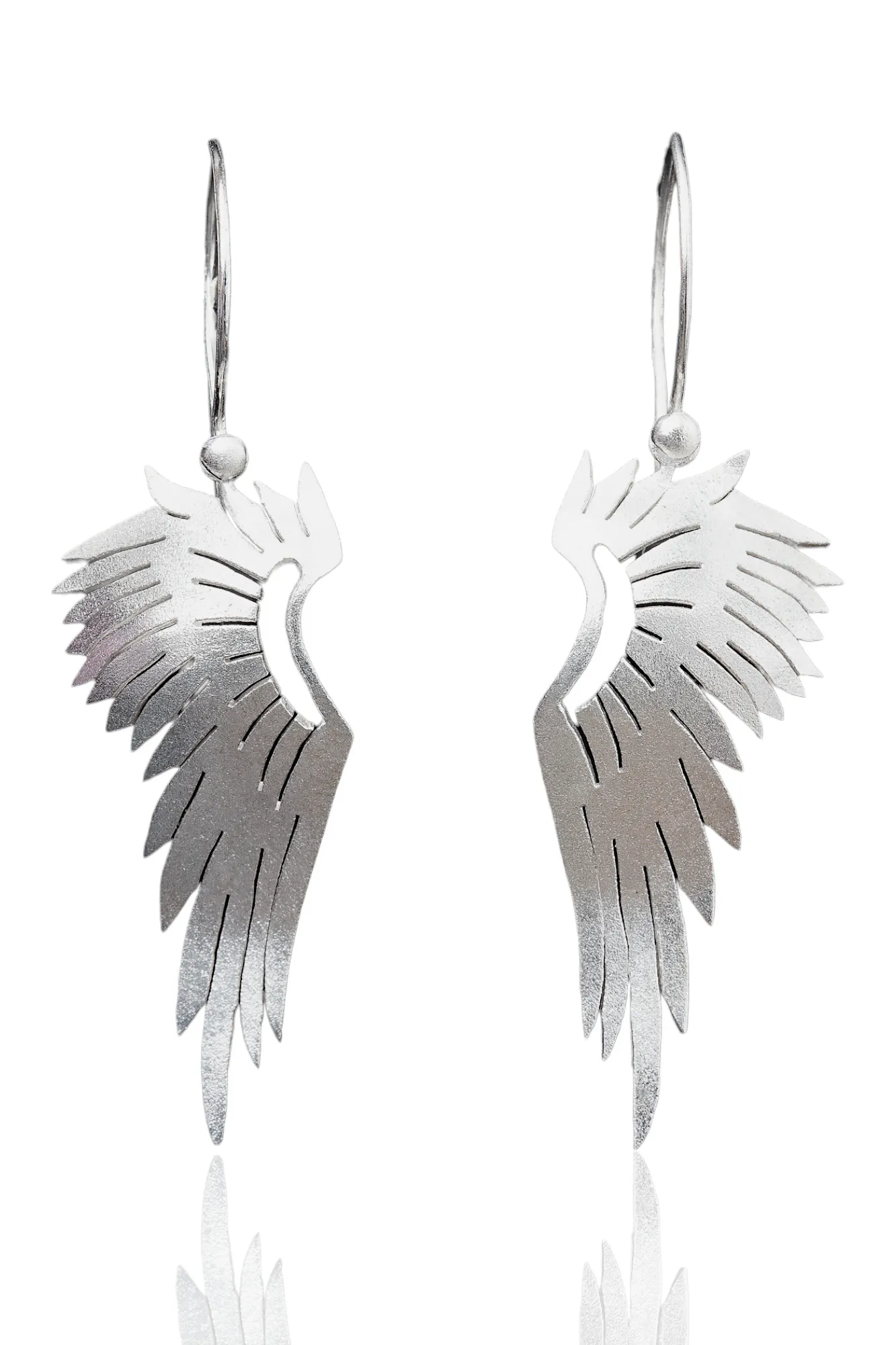 Angel wings rhodium plated silver earrings