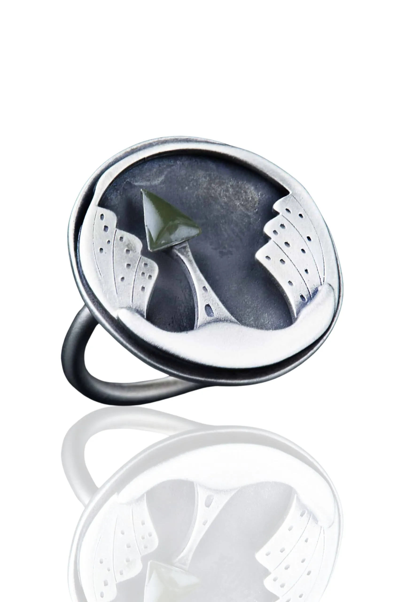 Night city handmade silver round ring