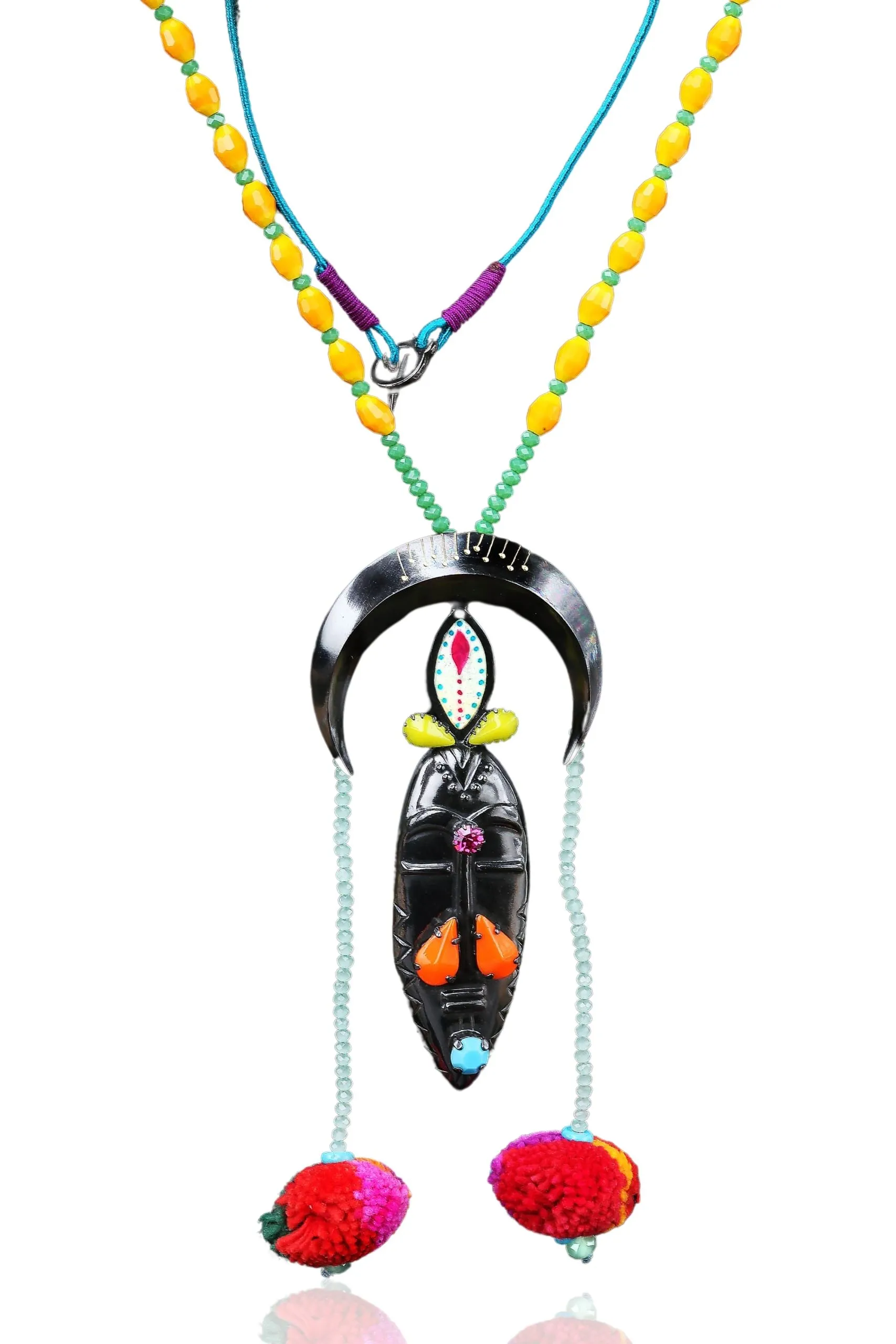 Handmade African mask colourful necklace