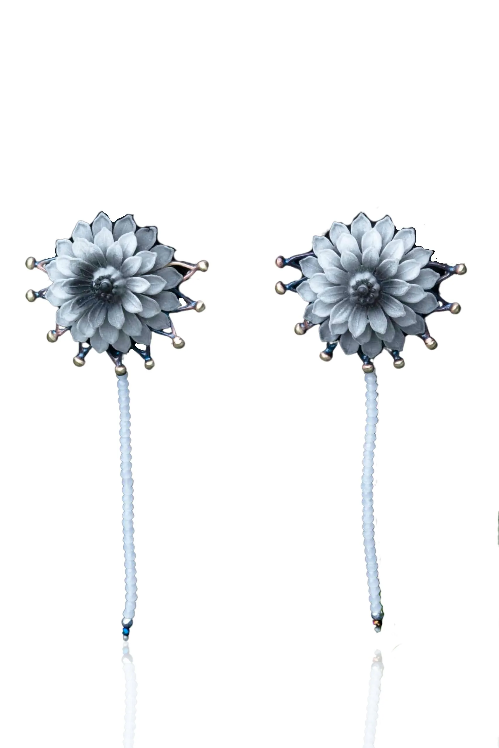 Dahlia bronze earrings with blue patina