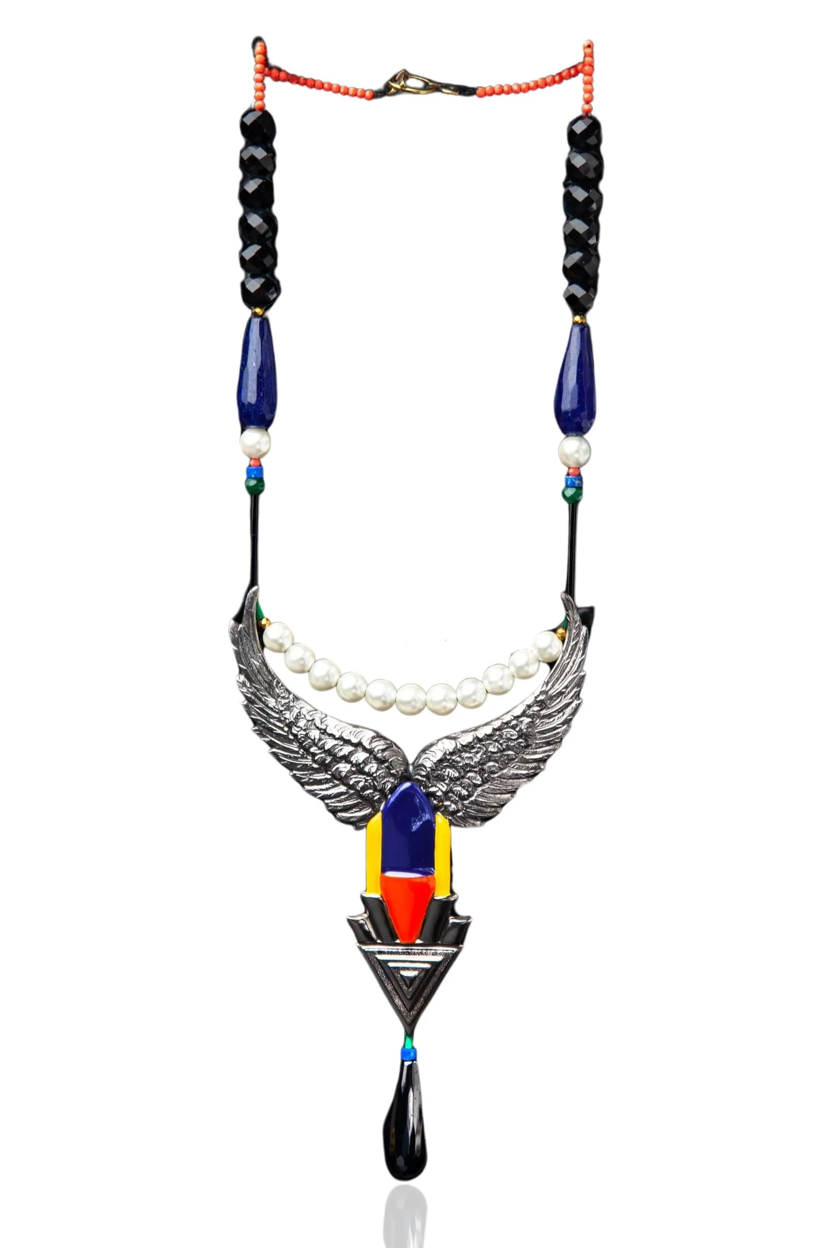 Egypt black bronze necklace with enamel