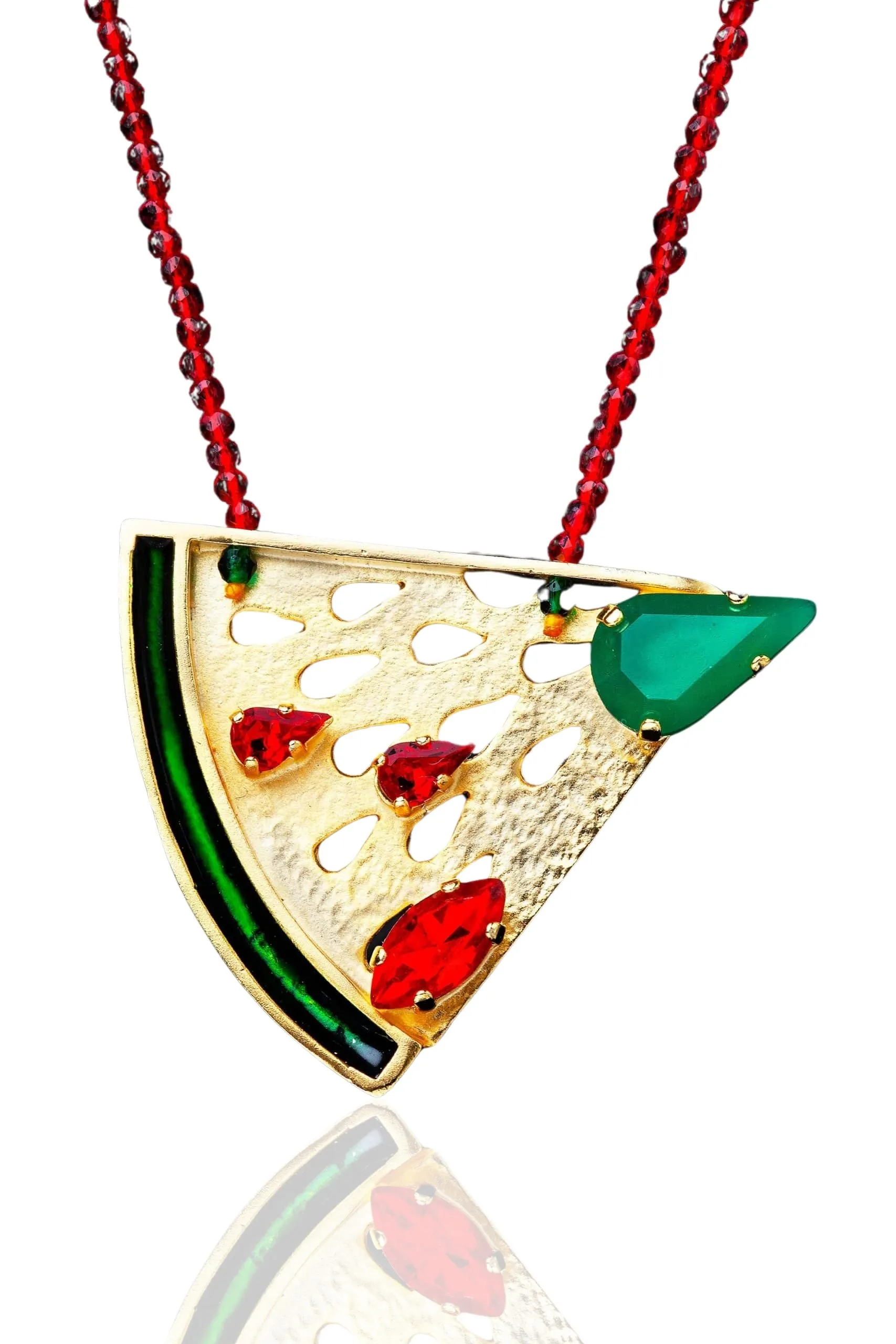 Watermelon handmade gold plated necklace with swarovski crystals