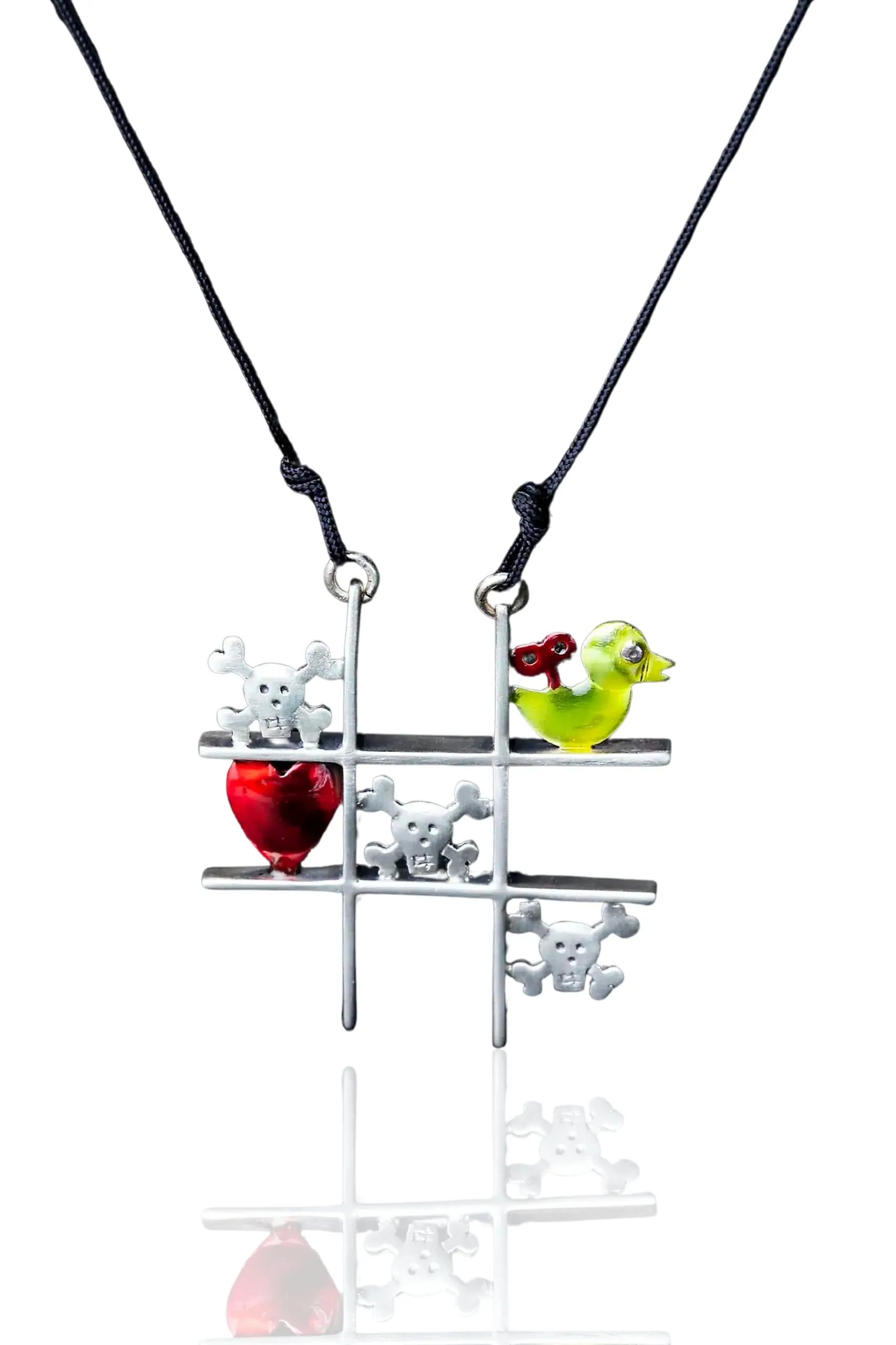 Handmade Jewellery | Tic tac toe oxidized silver necklace with enamel main