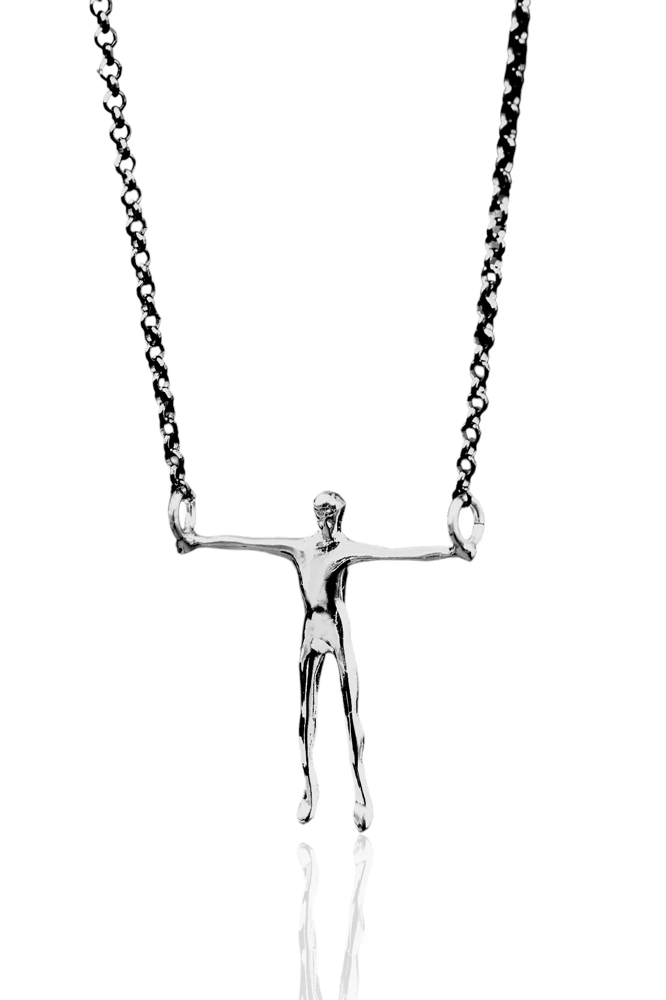 Handmade Jewellery | Male figure rhodium plated silver necklace main