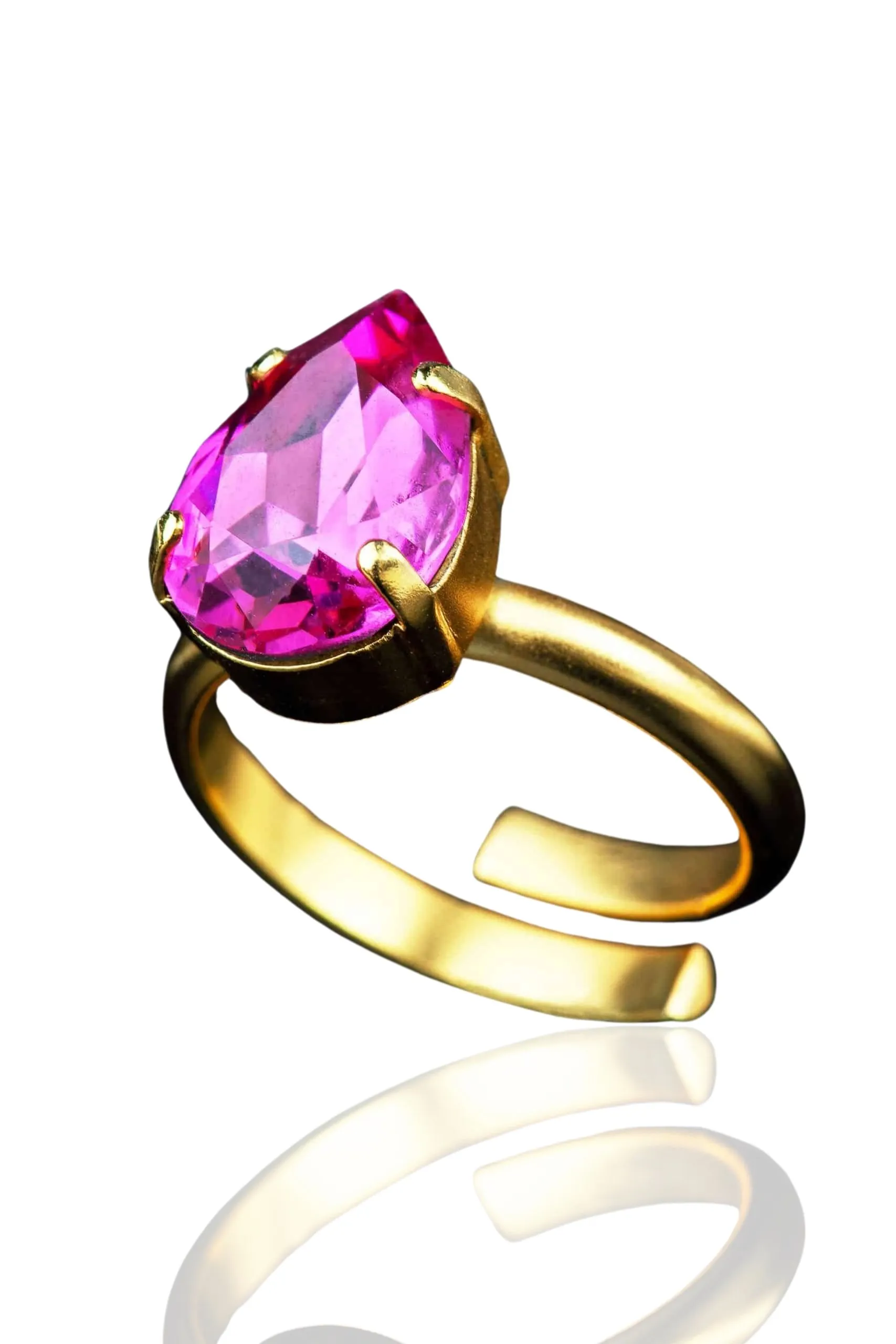 Handmade Jewellery | Swarovski fuchsia gold plated ring main