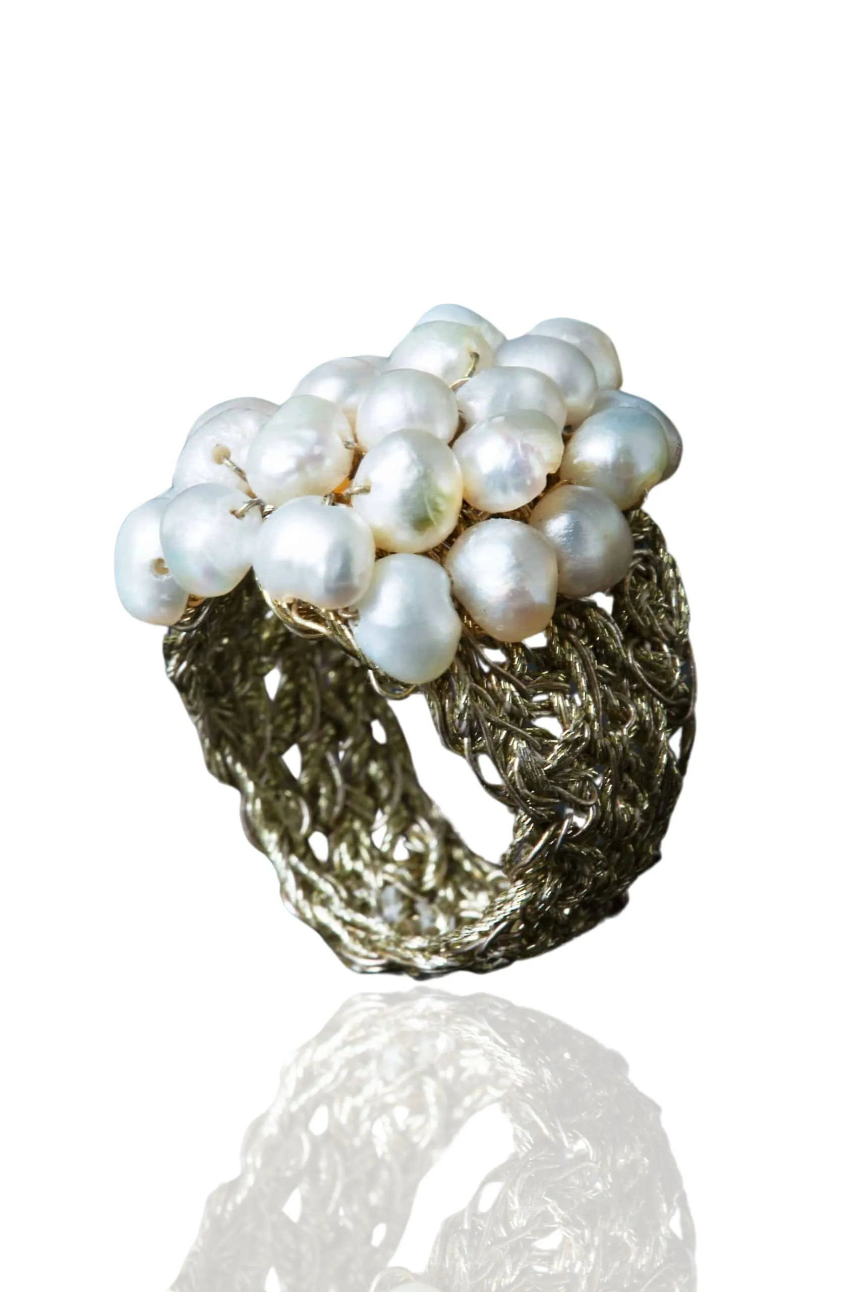 Handmade Jewellery | Crochet knit silver ring with pearls main