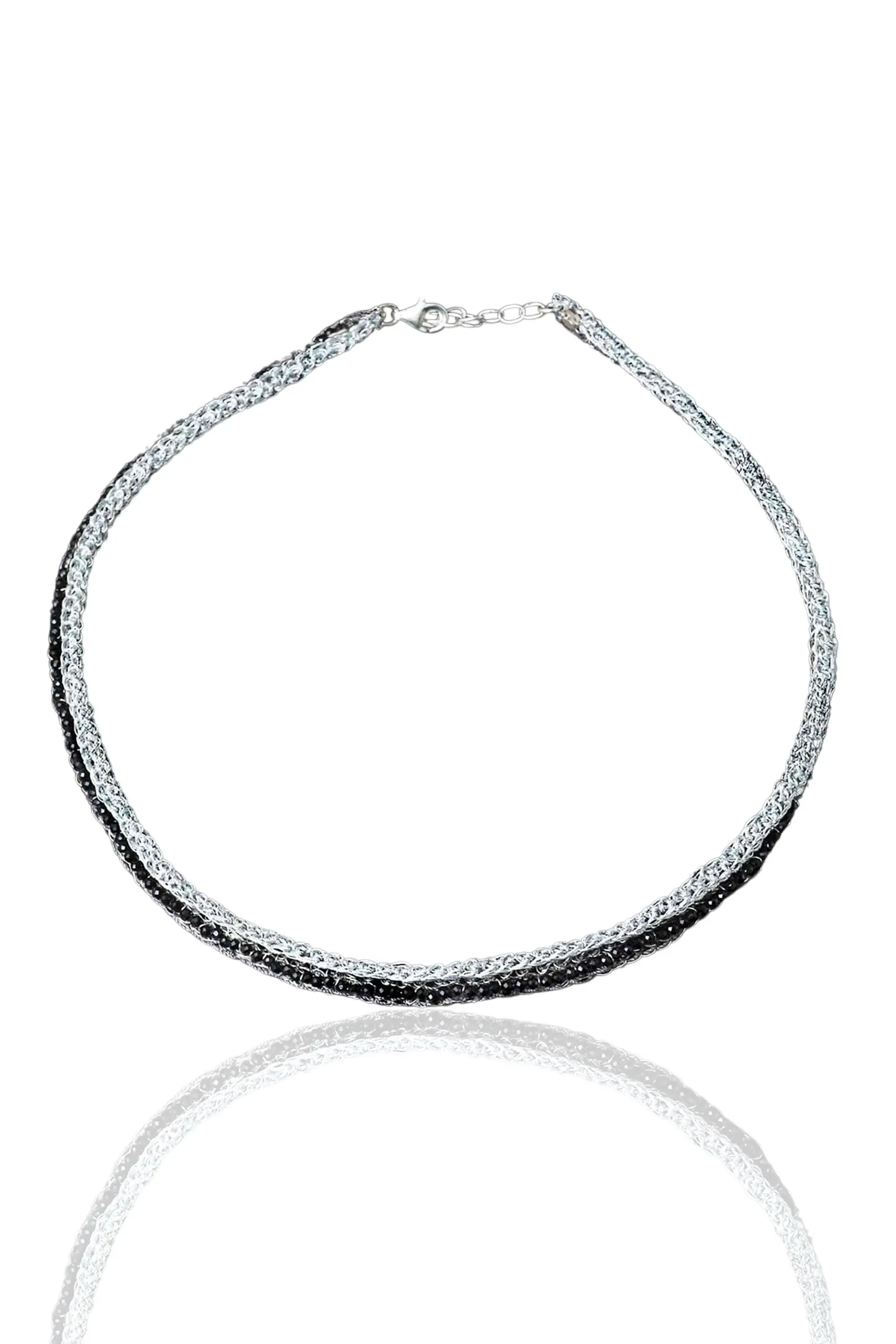 Handmade Jewellery | Crochet knit silver necklace with spinel main