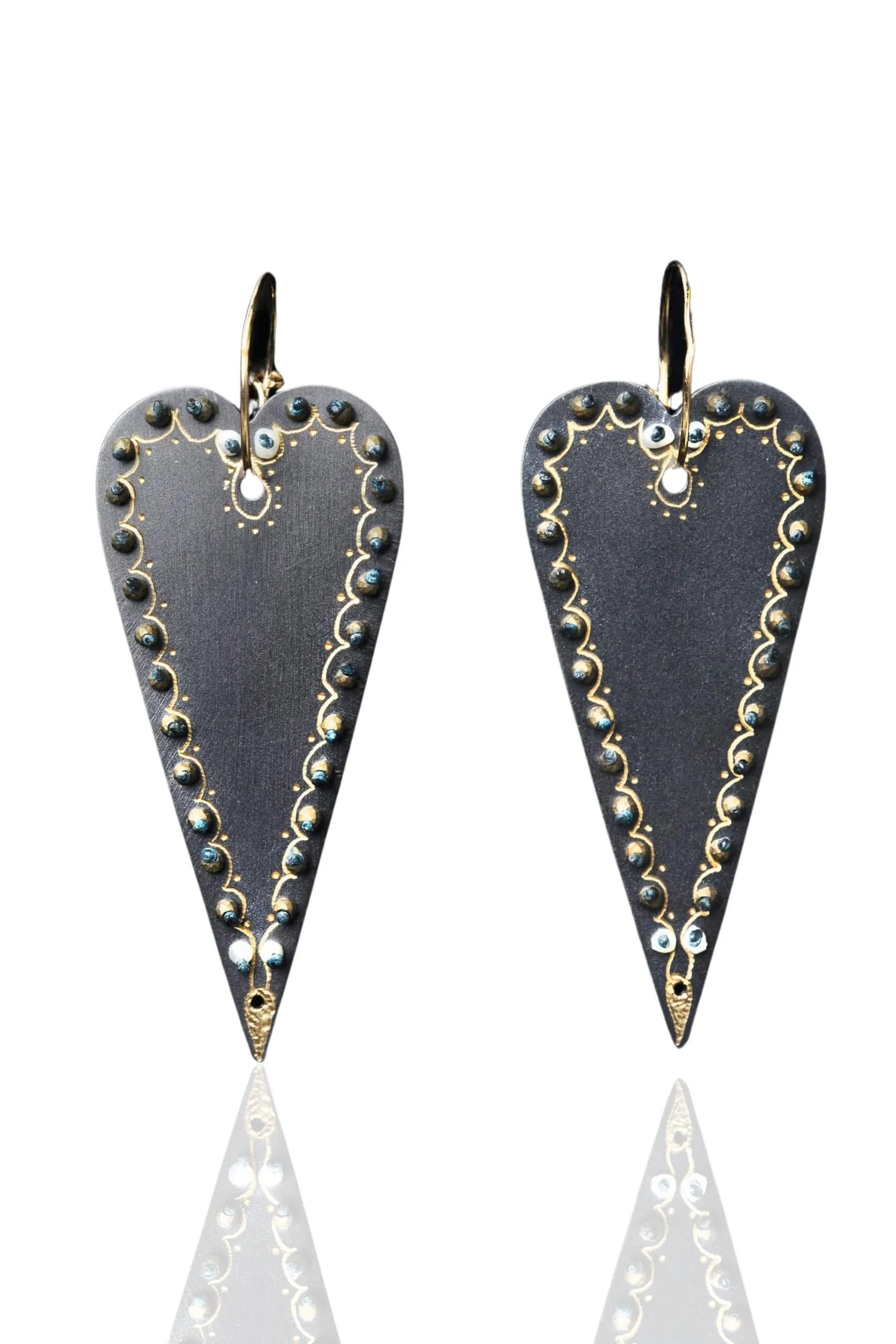 Handmade Jewellery | Engraved black bronze heart earrings main