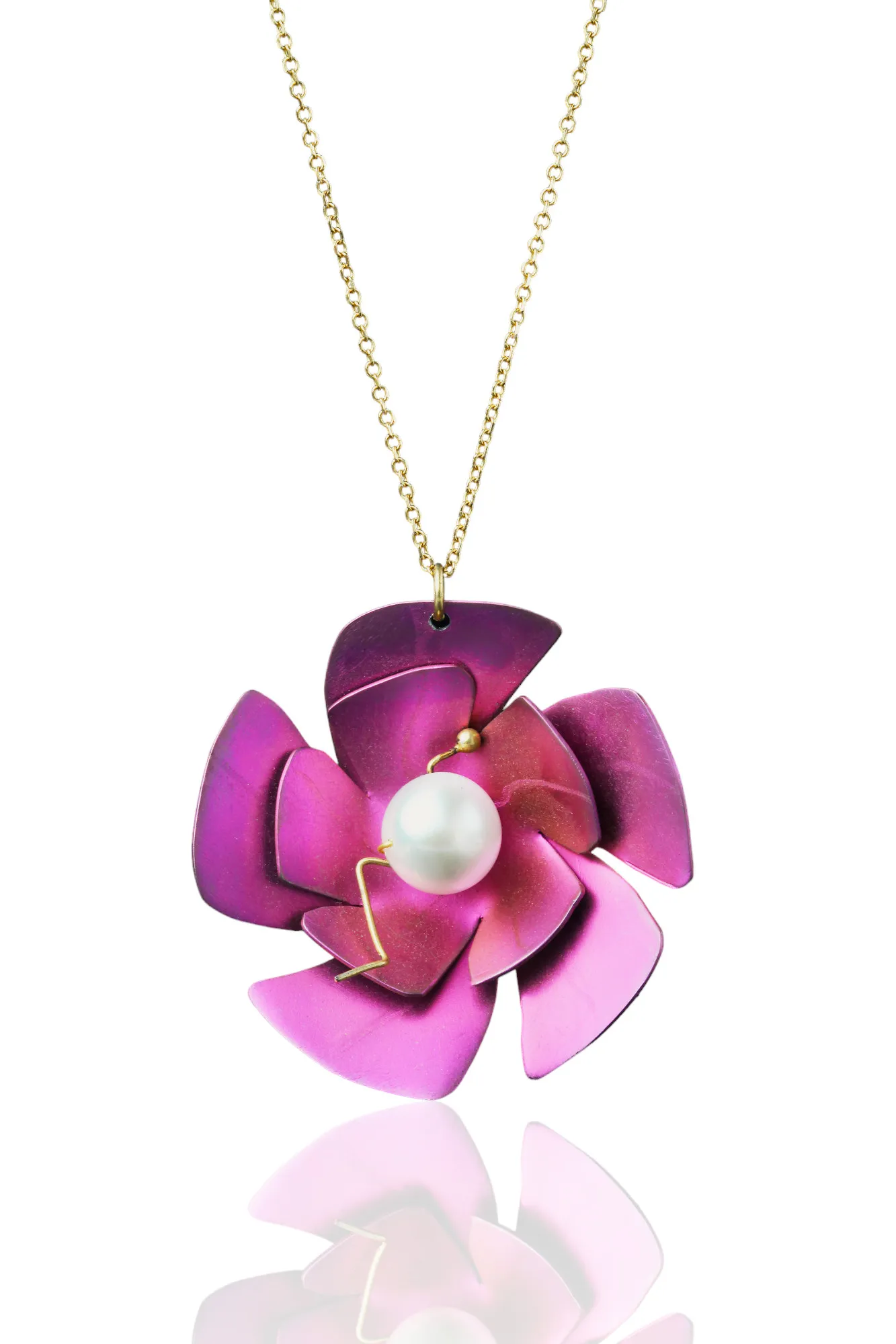 Handmade Jewellery | Flower titanium and silver pendant with pearl main