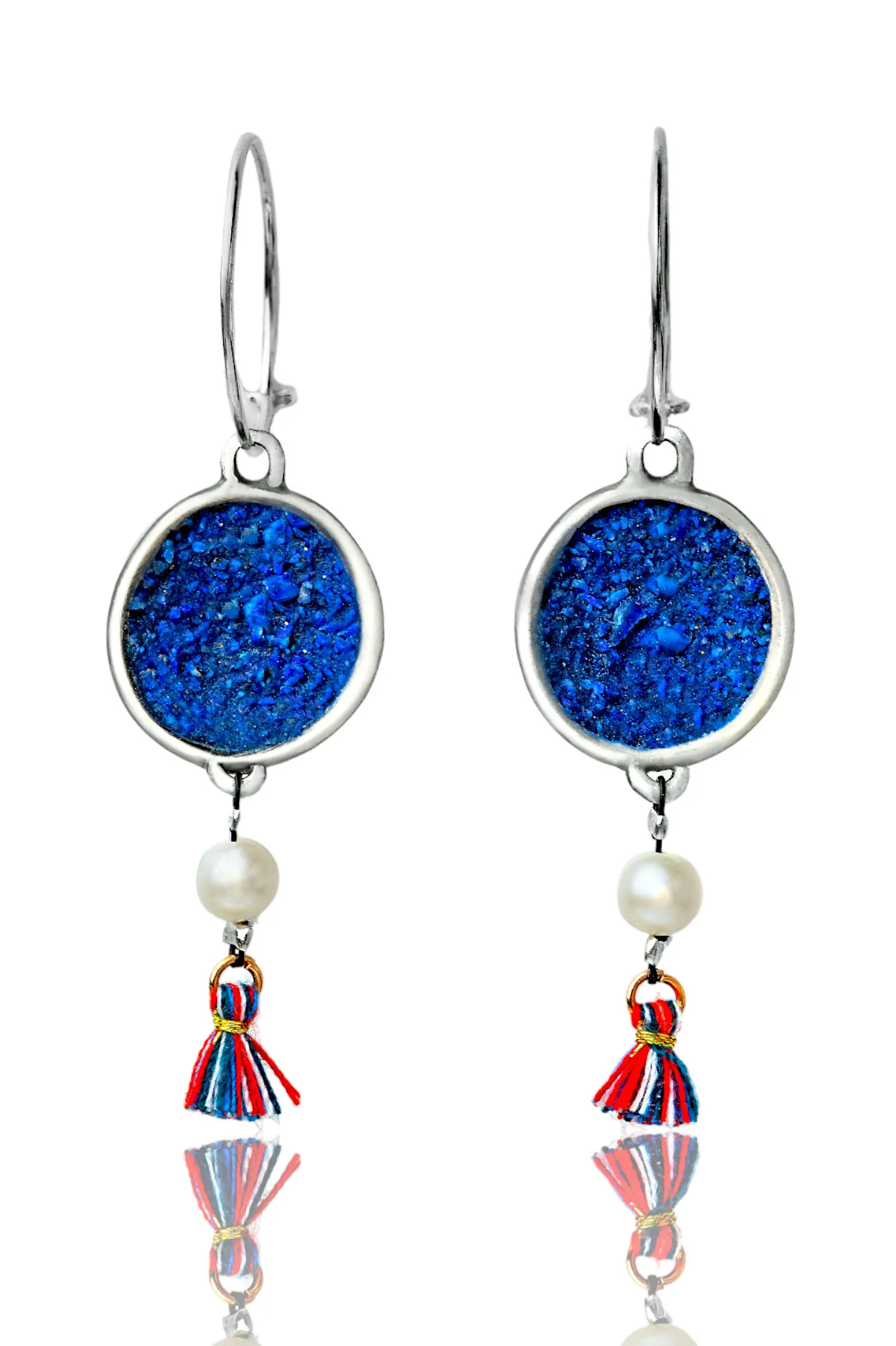 Handmade Jewellery | Handmade silver hoops with lapis lazuli elements and pearls main