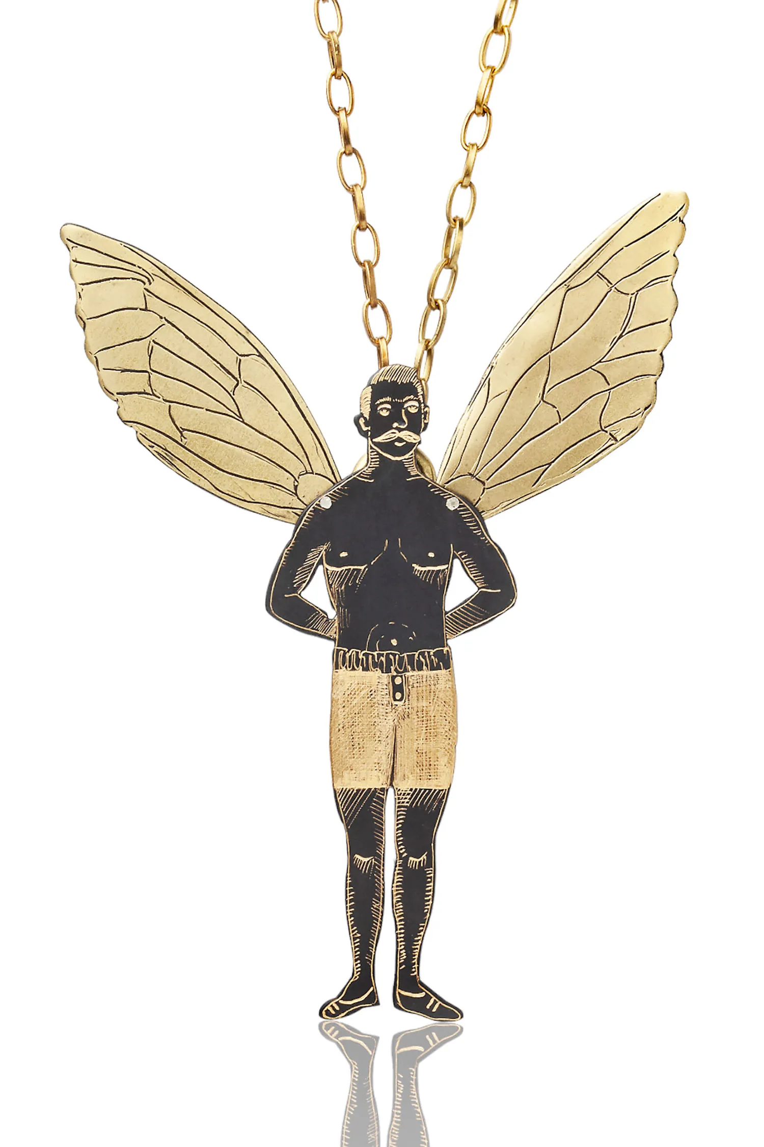 Handmade Jewellery | Sailor angel engraved bronze brooch and necklace gallery 3