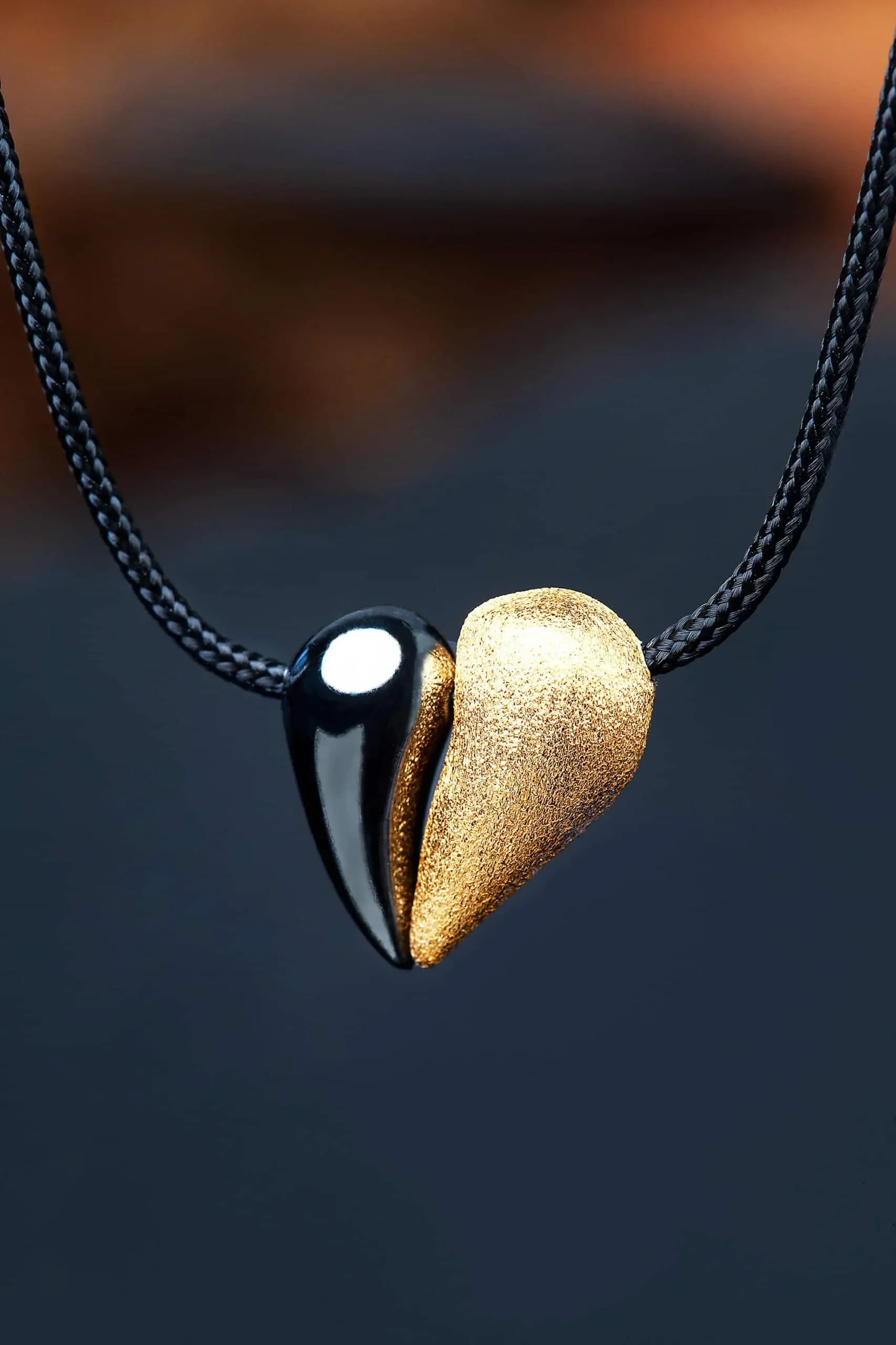 Handmade Jewellery | Heart silver necklace gold and black rhodium plated gallery 1