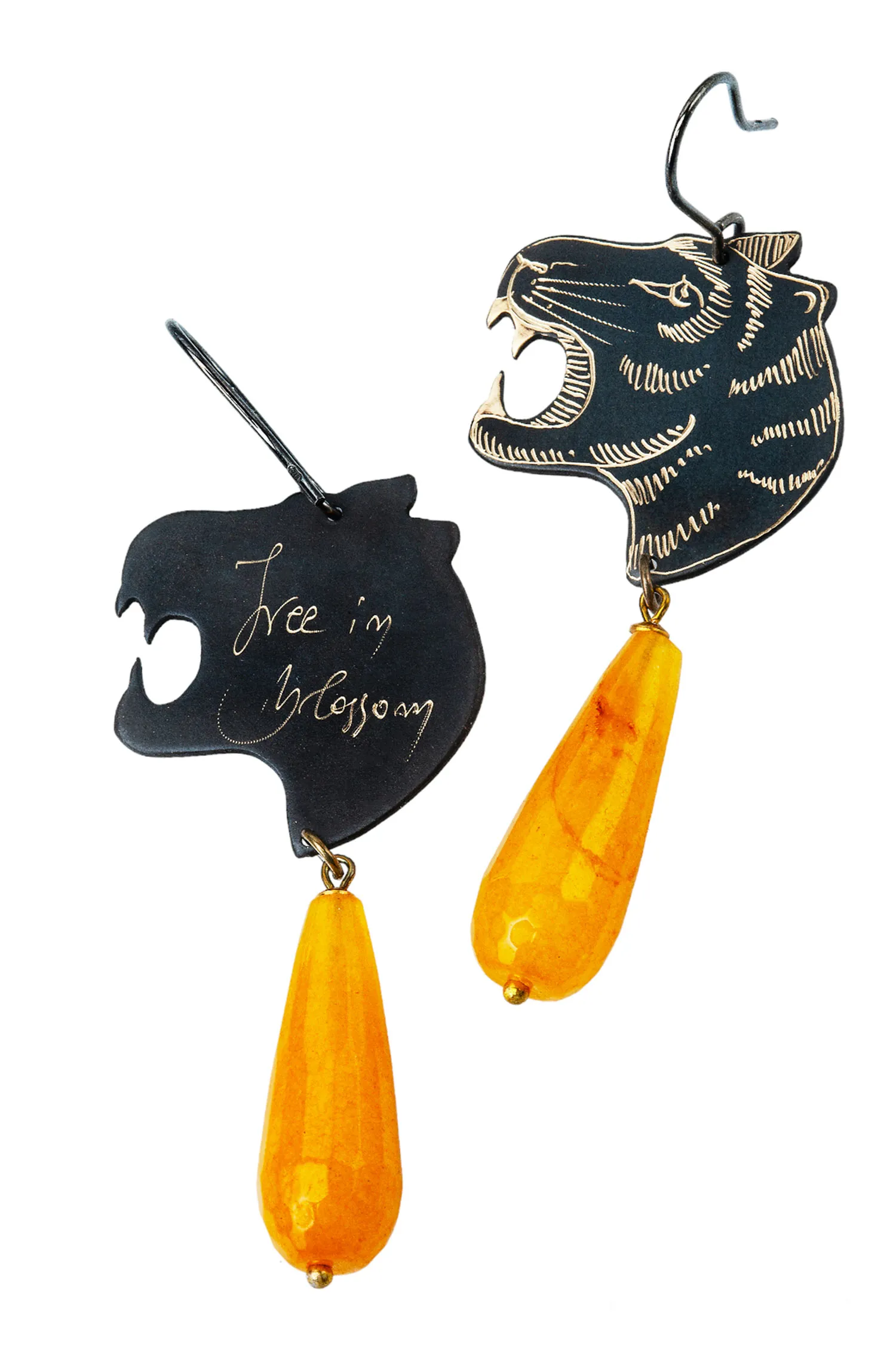 Handmade Jewellery | Tiger black engraved earrings gallery 1