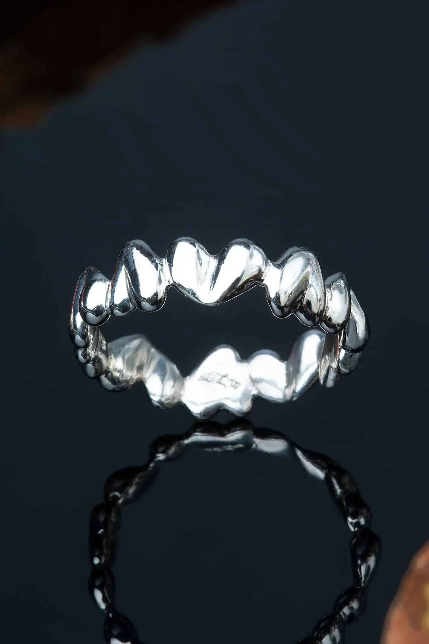 Handmade Jewellery | Hearts rhodium plated silver ring gallery 1