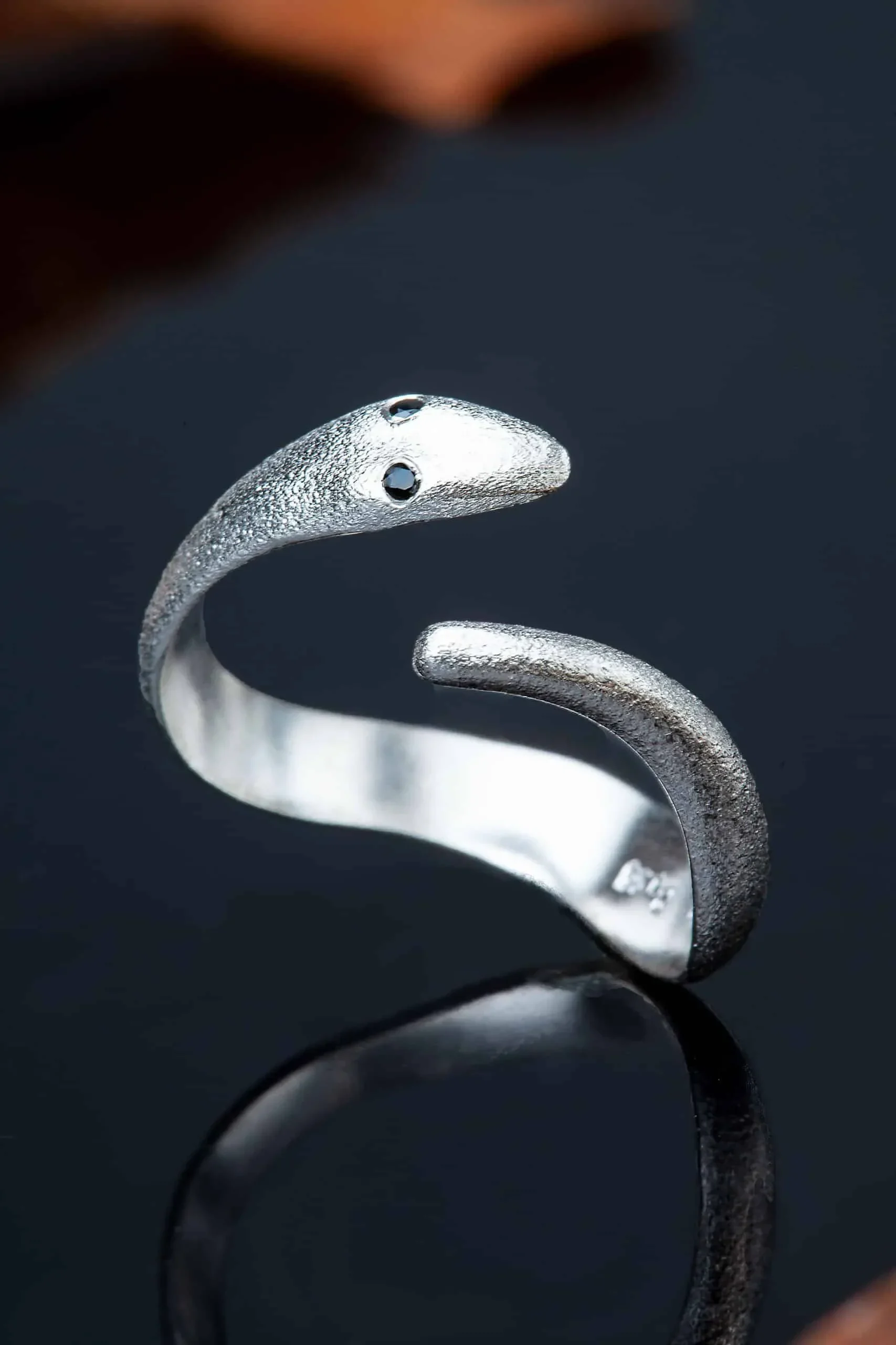 Handmade Jewellery | Snake silver ring with zircon gallery 1