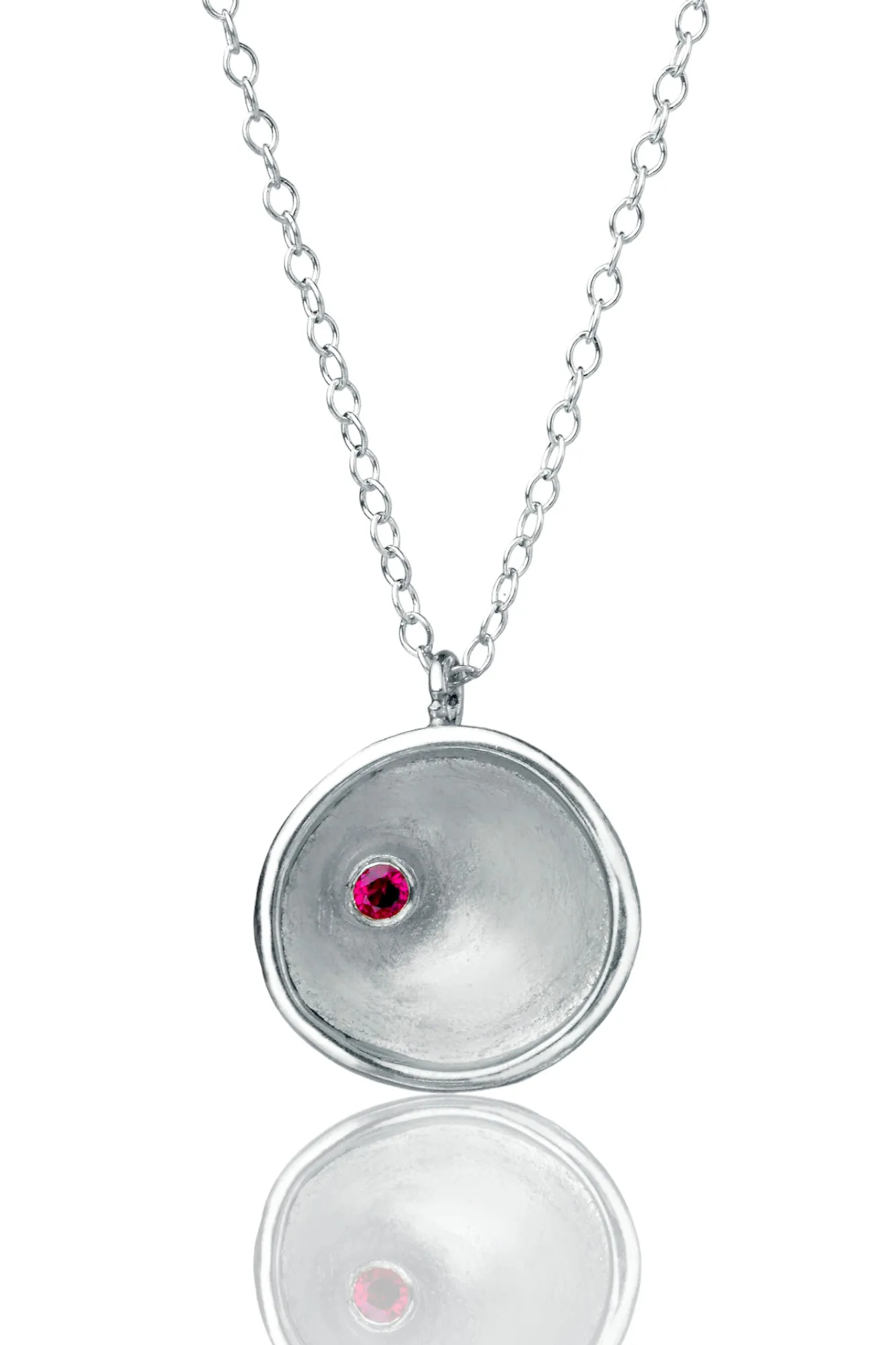 Handmade Jewellery | Round silver pendant with garnet main