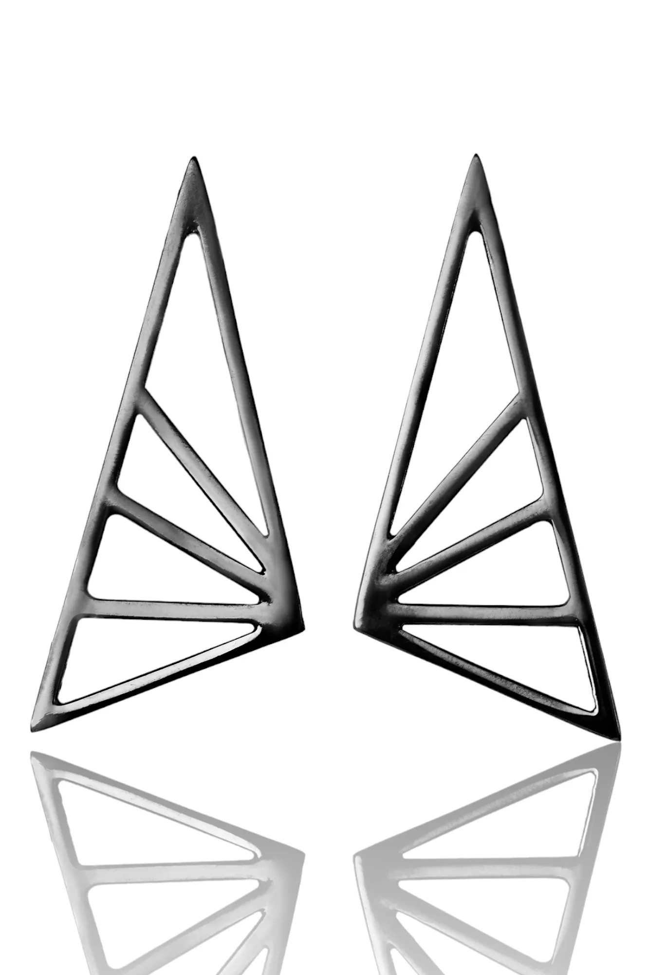 Handmade Jewellery | Triangle handmade geometric black rhodium plated silver earrings main