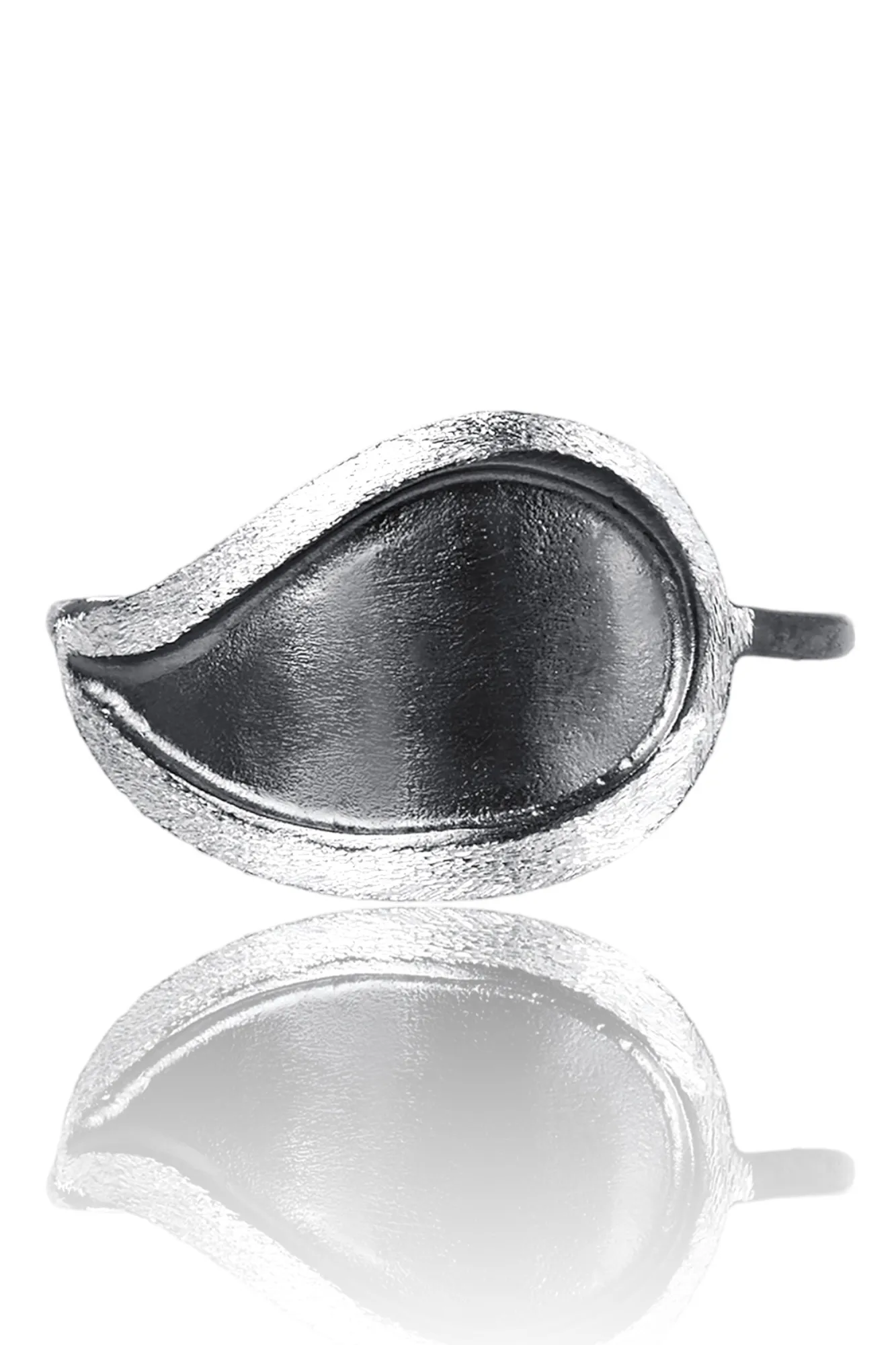 Handmade Jewellery | Paisley oxidized silver ring with diamond dust gallery 1