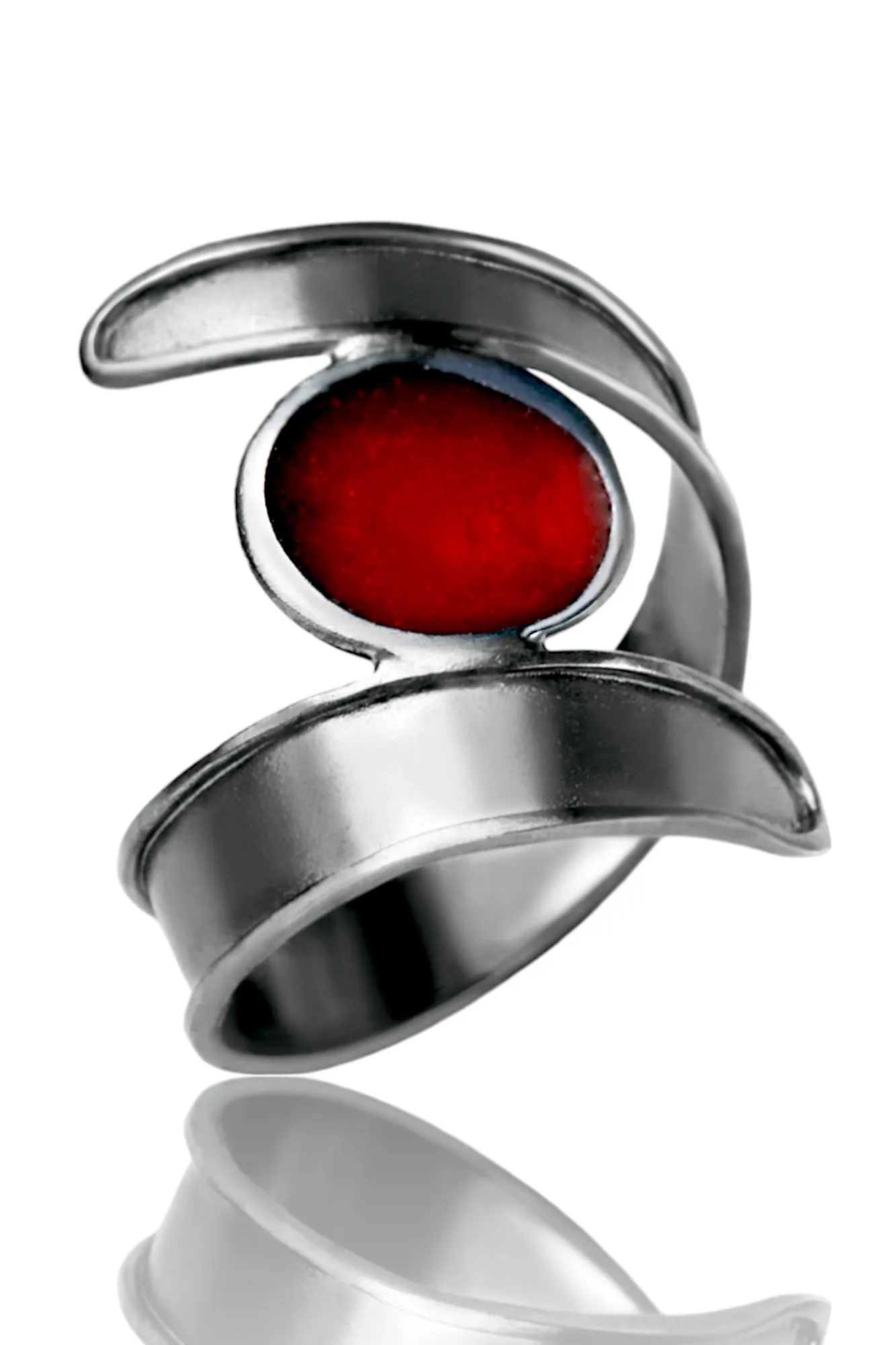 Handmade Jewellery | Handmade oxidized silver ring with red enamel main