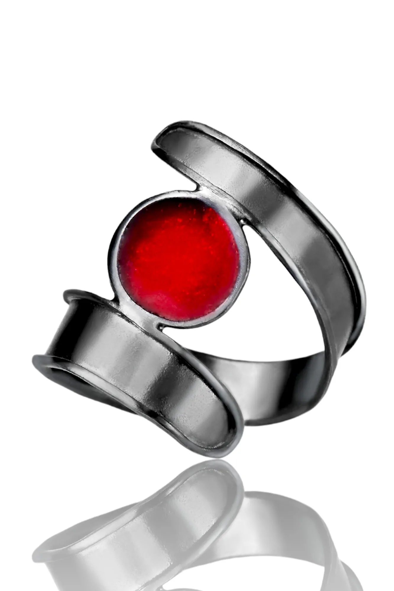 Handmade Jewellery | Handmade oxidized silver ring with red enamel gallery 2