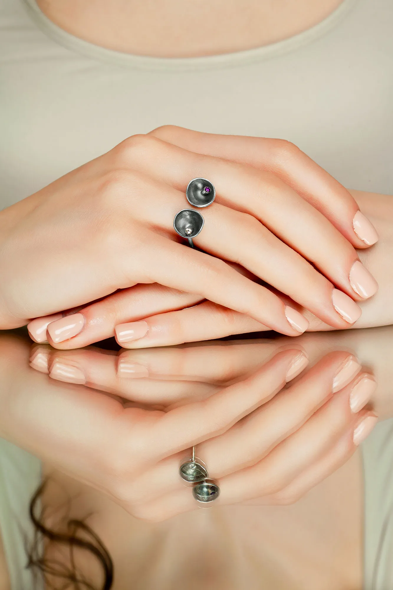 Handmade Jewellery | Silver ring with amethyst and zircon gallery 1