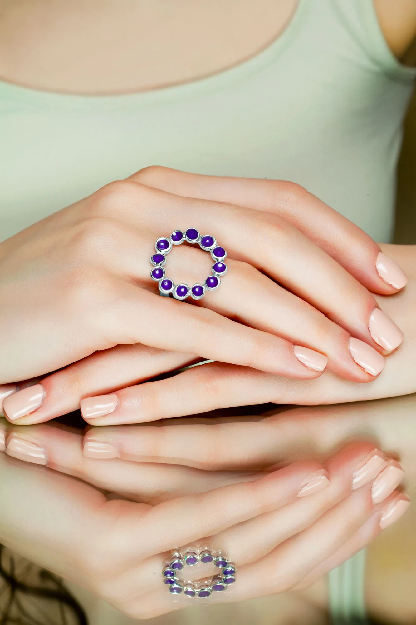 Handmade Jewellery | Wreath silver ring with purple enamel gallery 1