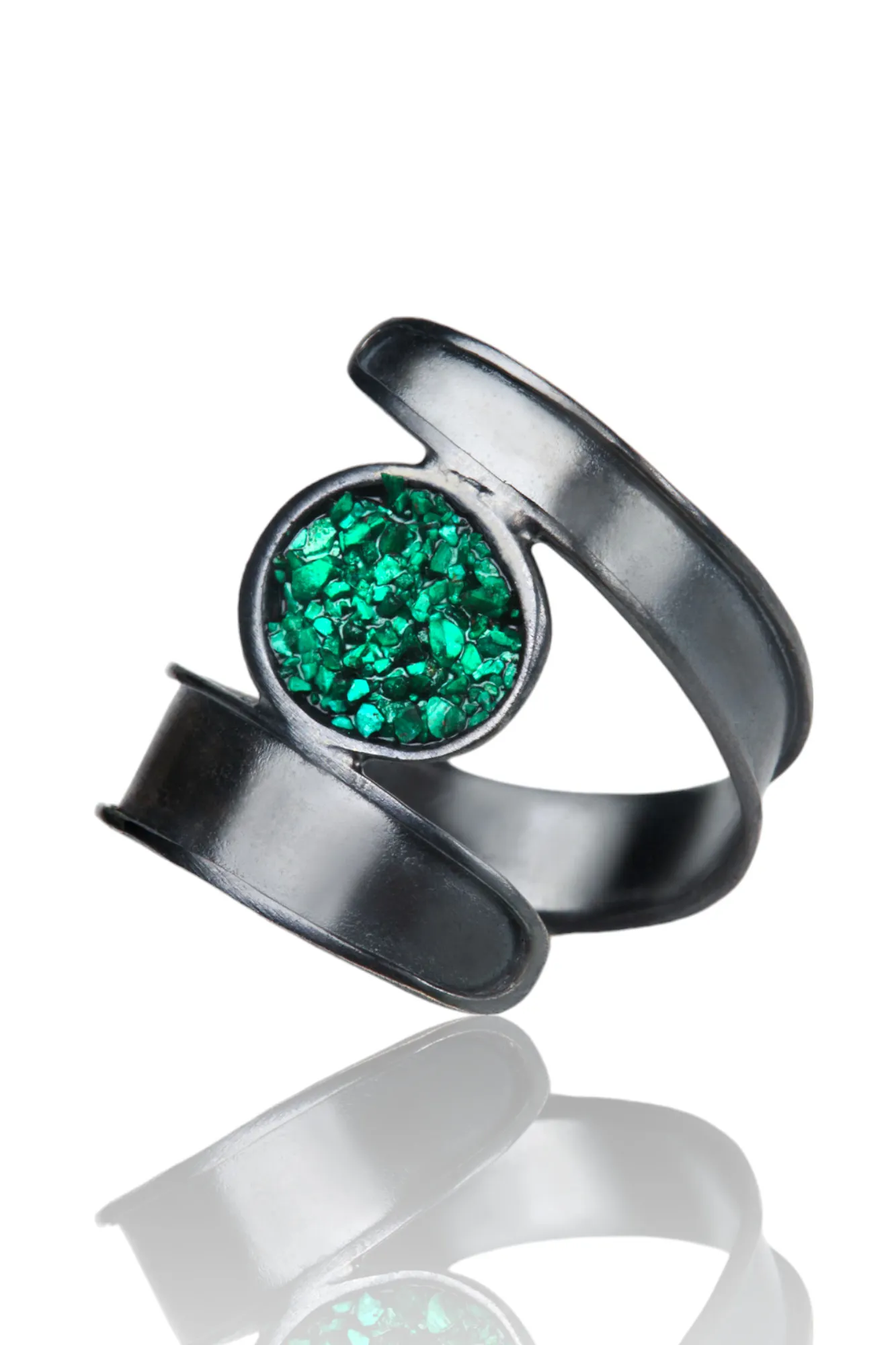 Handmade Jewellery | Handmade oxidized silver ring with malachite main