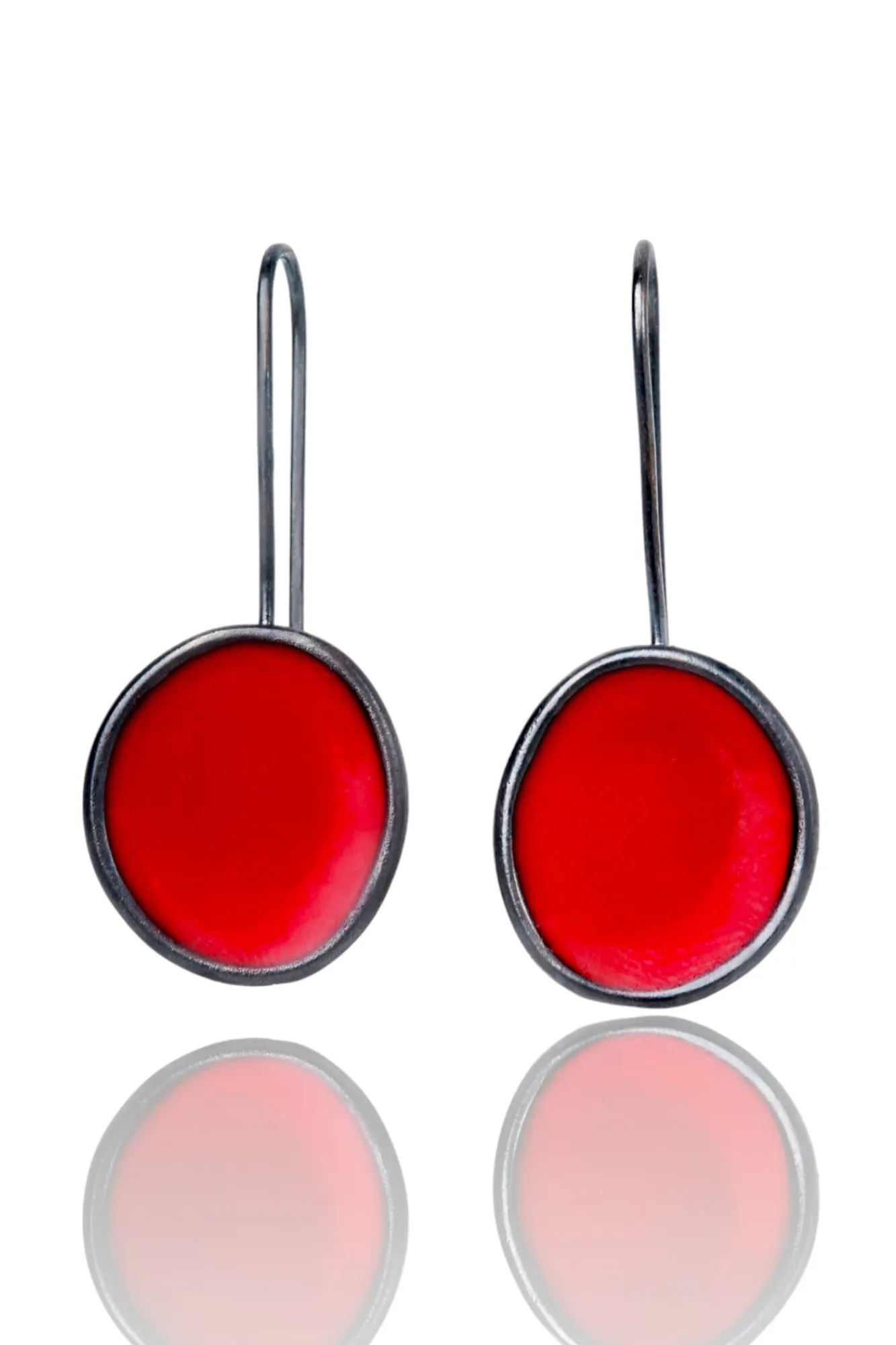 Handmade Jewellery | Silver earrings black rhodium plated with red enamel main