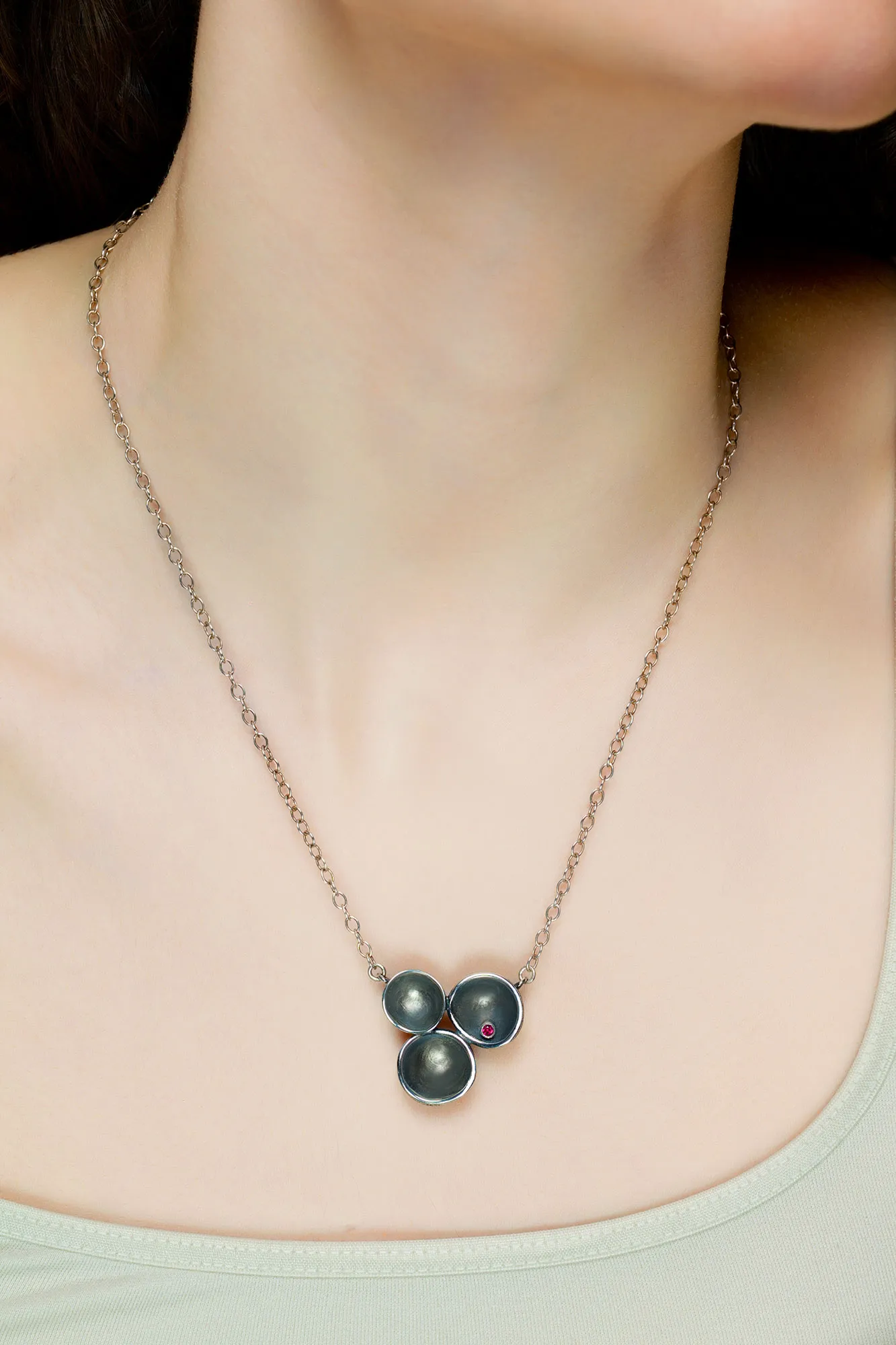 Handmade Jewellery | Handmade oxidized silver necklace with garnet gallery 1