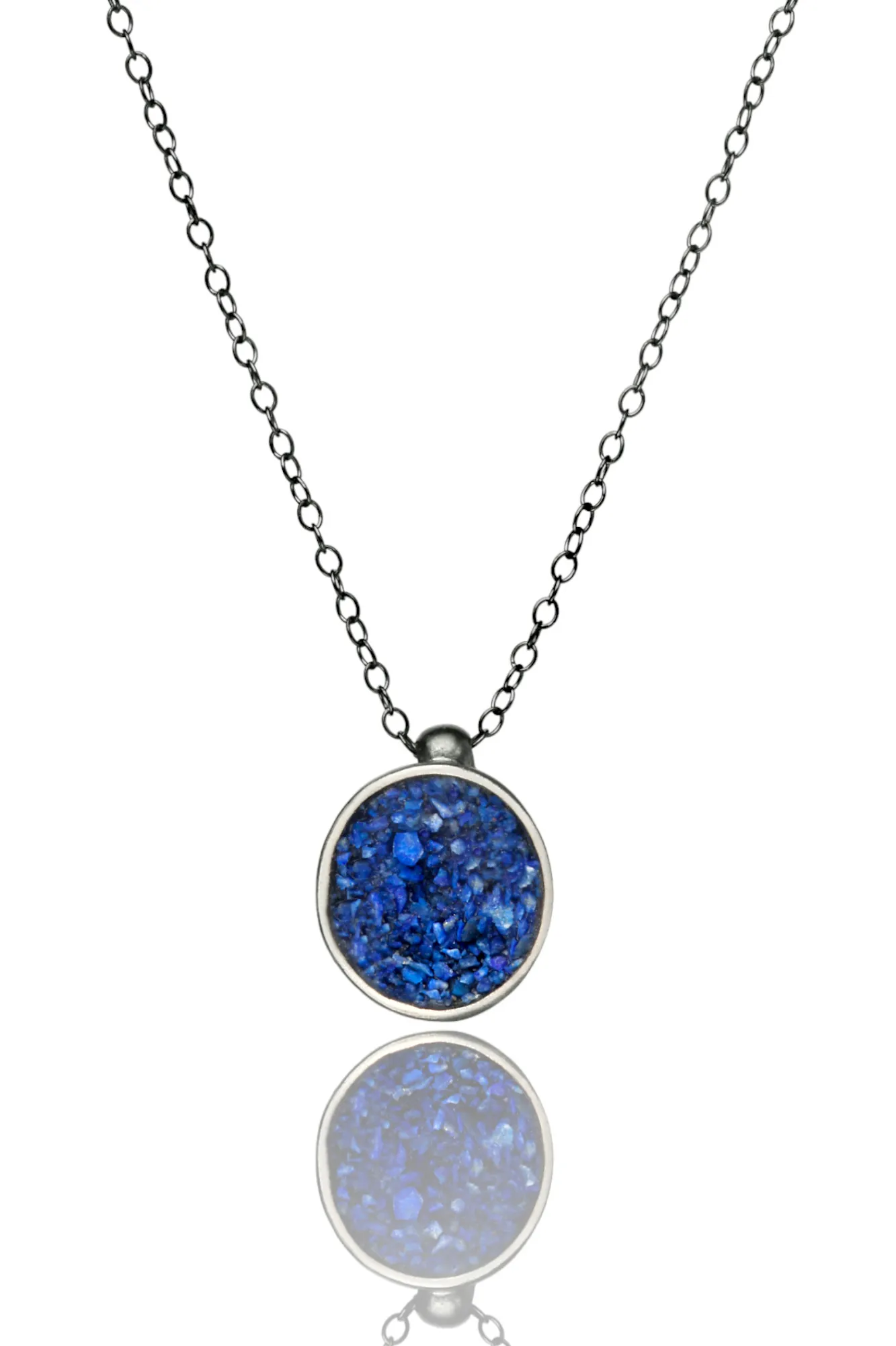 Handmade Jewellery | Round black silver necklace with lapis lazuli main