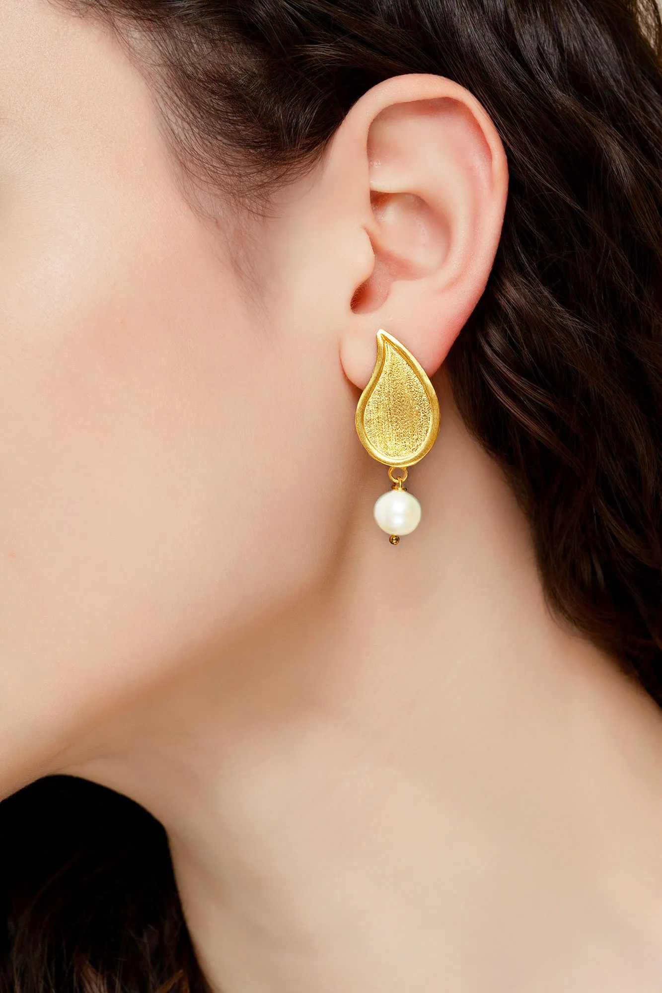 Handmade Jewellery | Paisley handmade gold plated silver earrings with pearls gallery 2