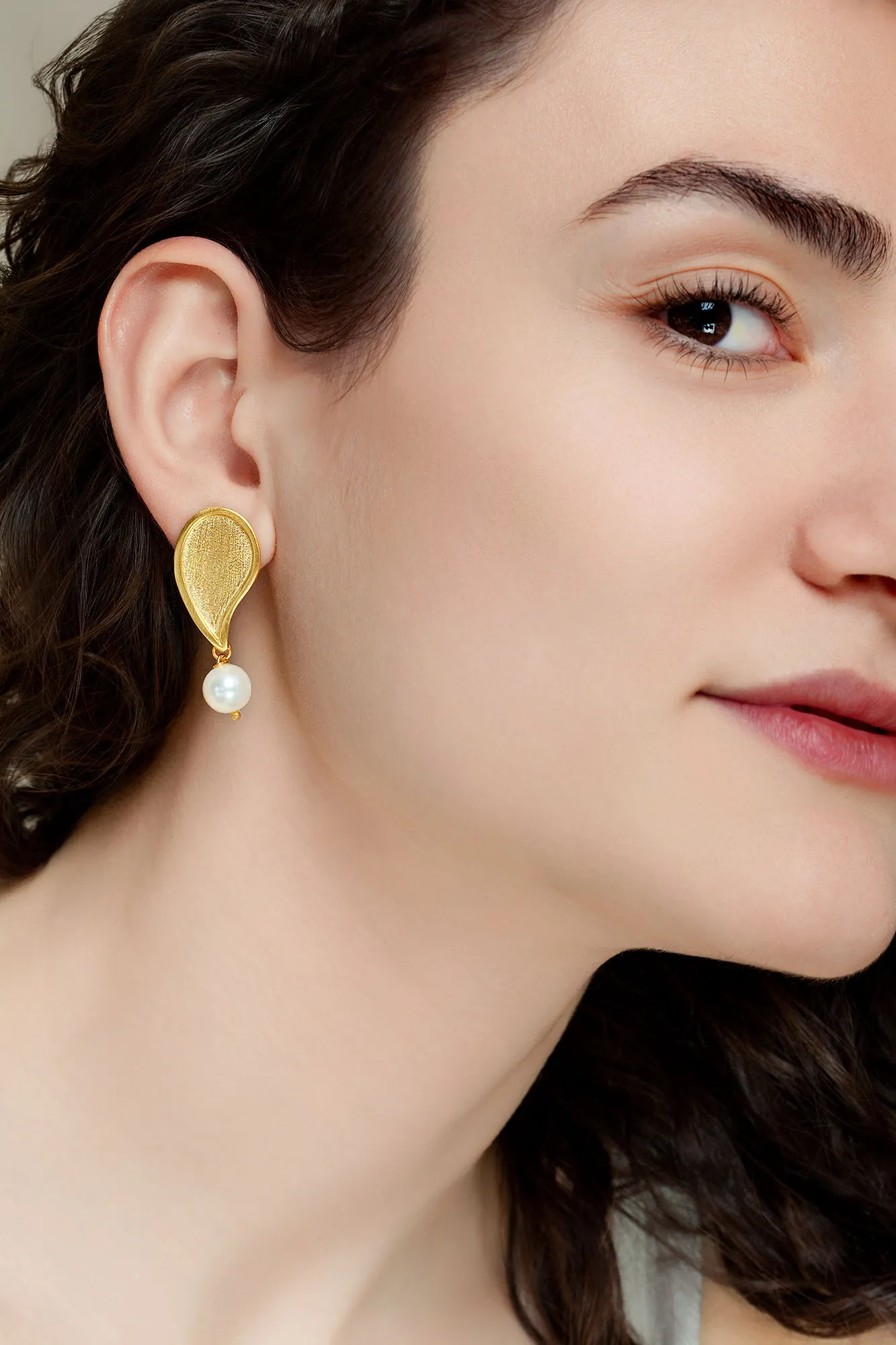 Handmade Jewellery | Paisley handmade gold plated silver earrings with pearls gallery 1