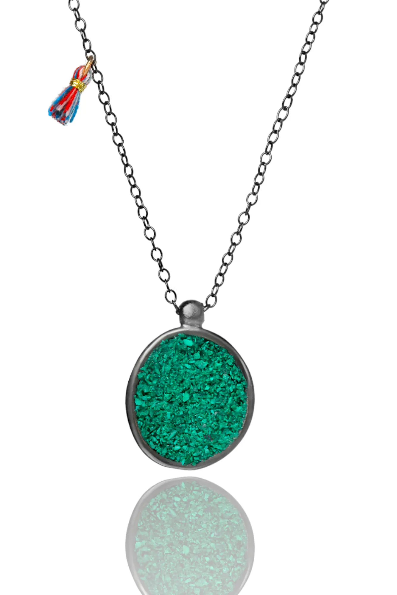 Handmade Jewellery | Malachite handmade round necklace black rhodium plated main