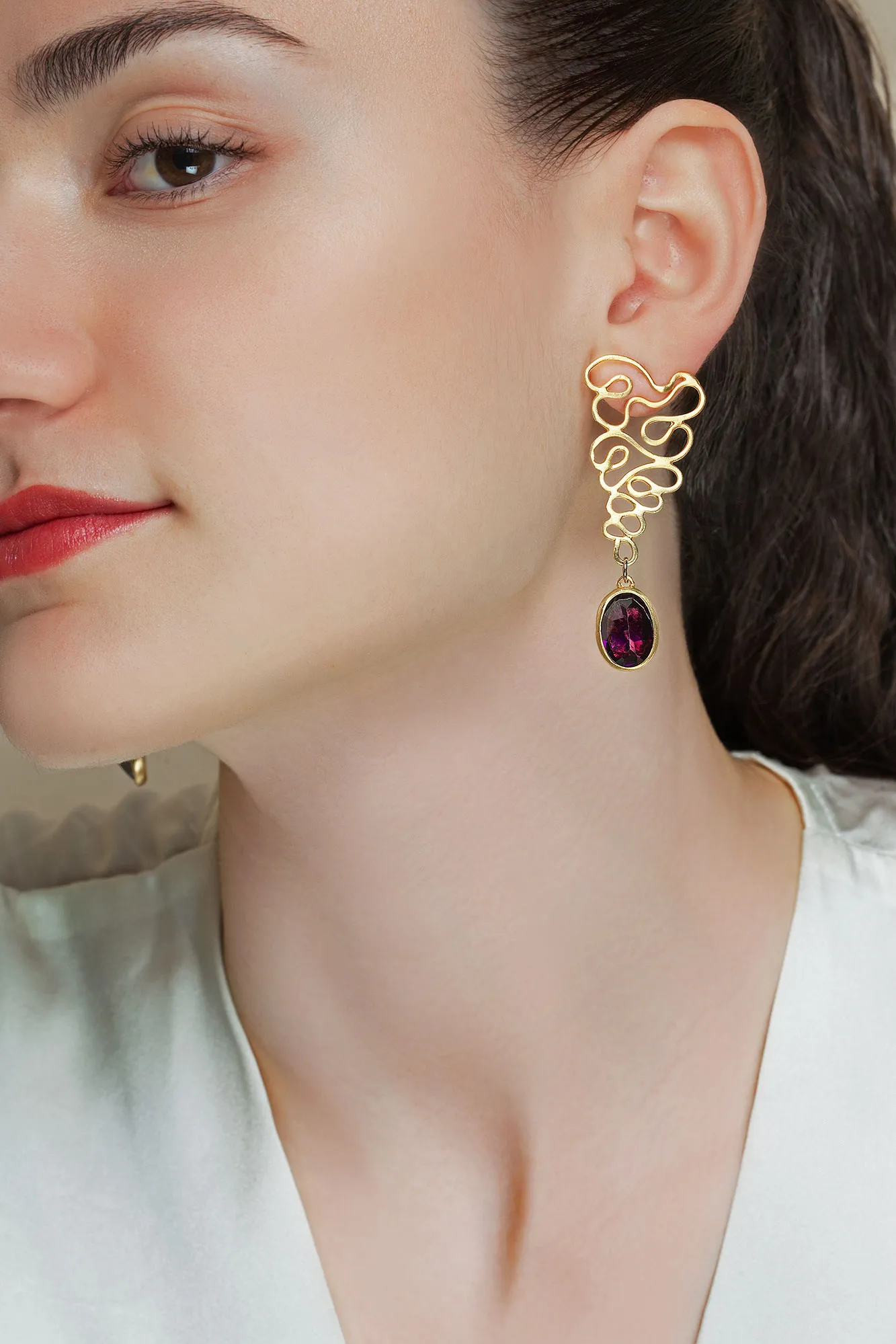 Handmade Jewellery | Waves gold plated earrings with amethyst gallery 2