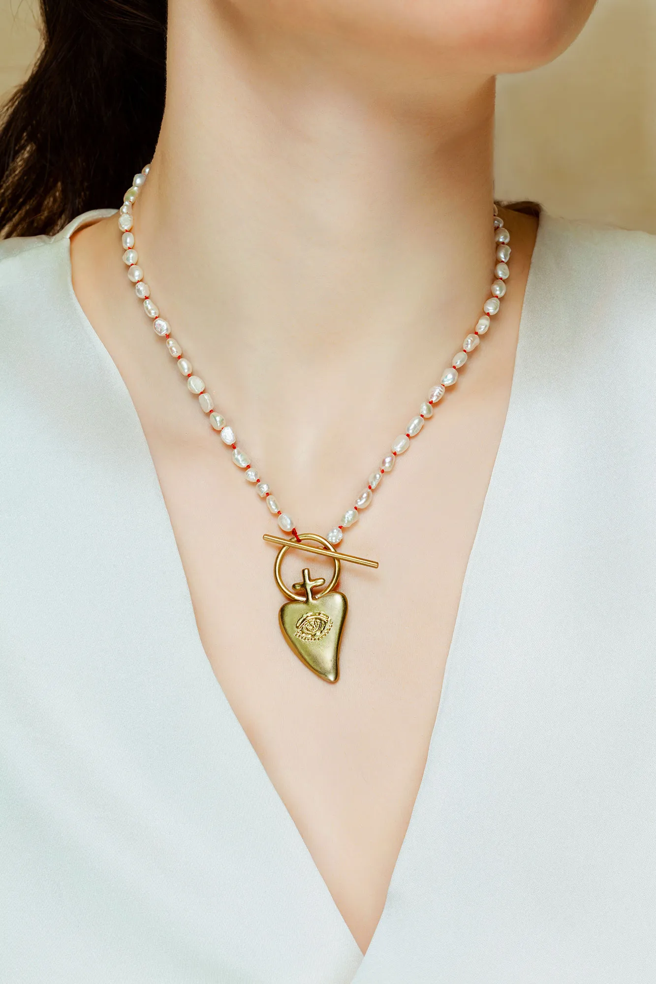 Handmade Jewellery | Bronze heart and pearls necklace gallery 1